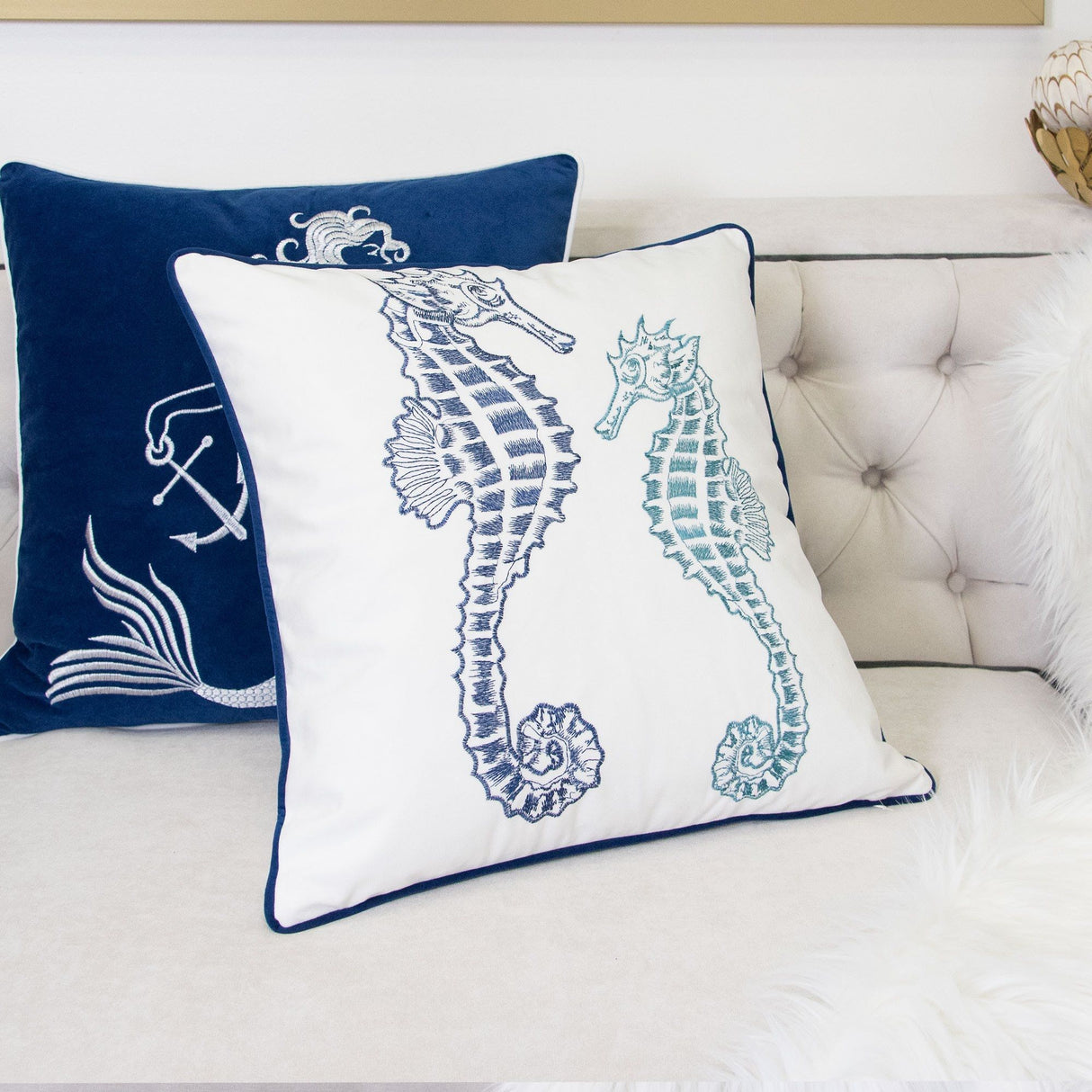 Seahorses Pillow Cover With Matching Back