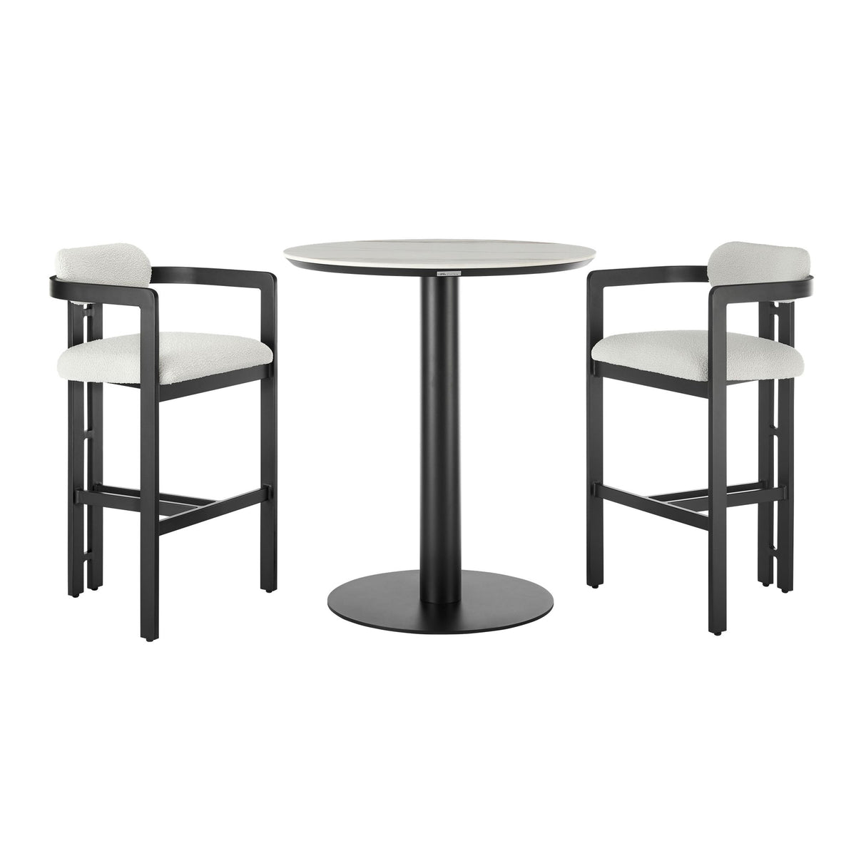 Jazmin - 3-Piece Outdoor Bar Height Bistro Dining Set - White / Black