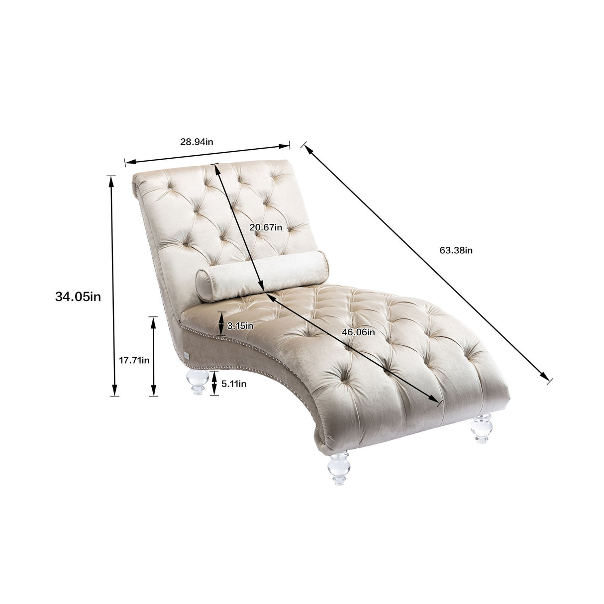 Velvet Chaise Lounge Indoor, Button Tufted Upholstered Chaise Lounge Chair With Pillow