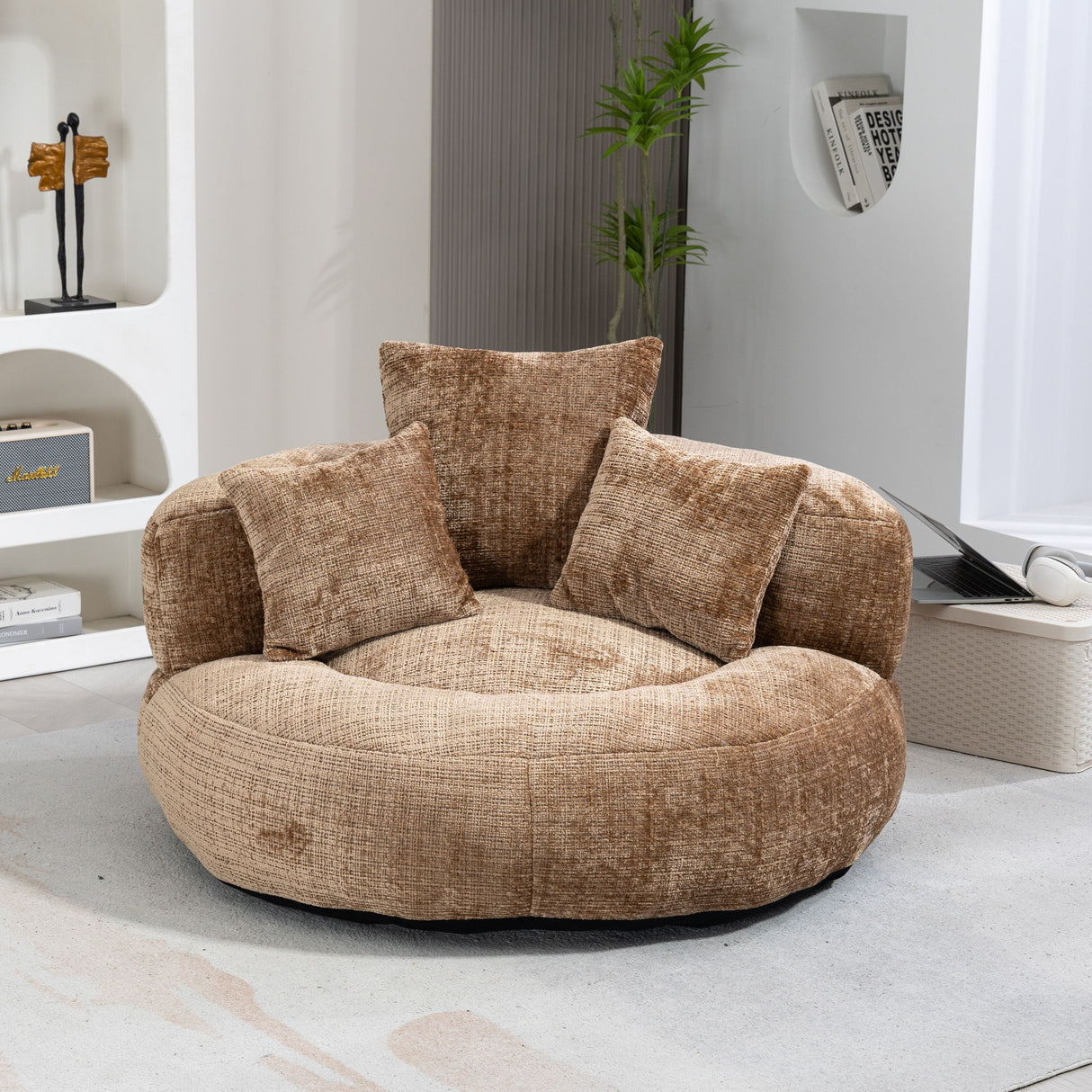 Lazy Sofa High Back Bean Bag Chair Couch With 3 Pillows