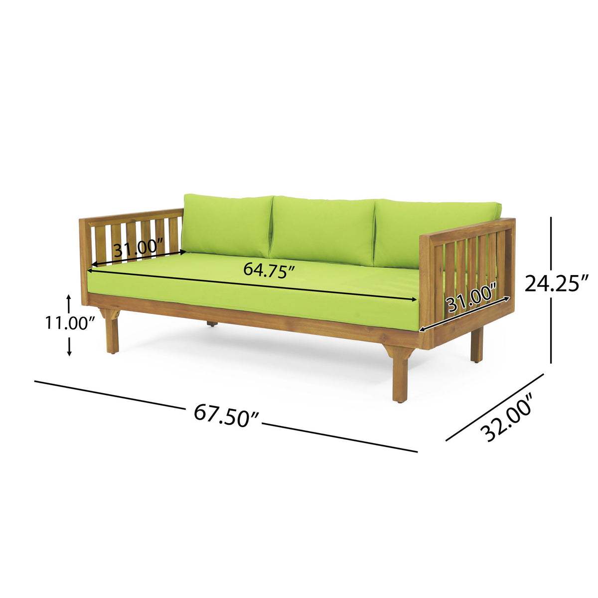 Claremont - 3 Seater Daybed Teak Acacia Wood Water Resistant Cushions
