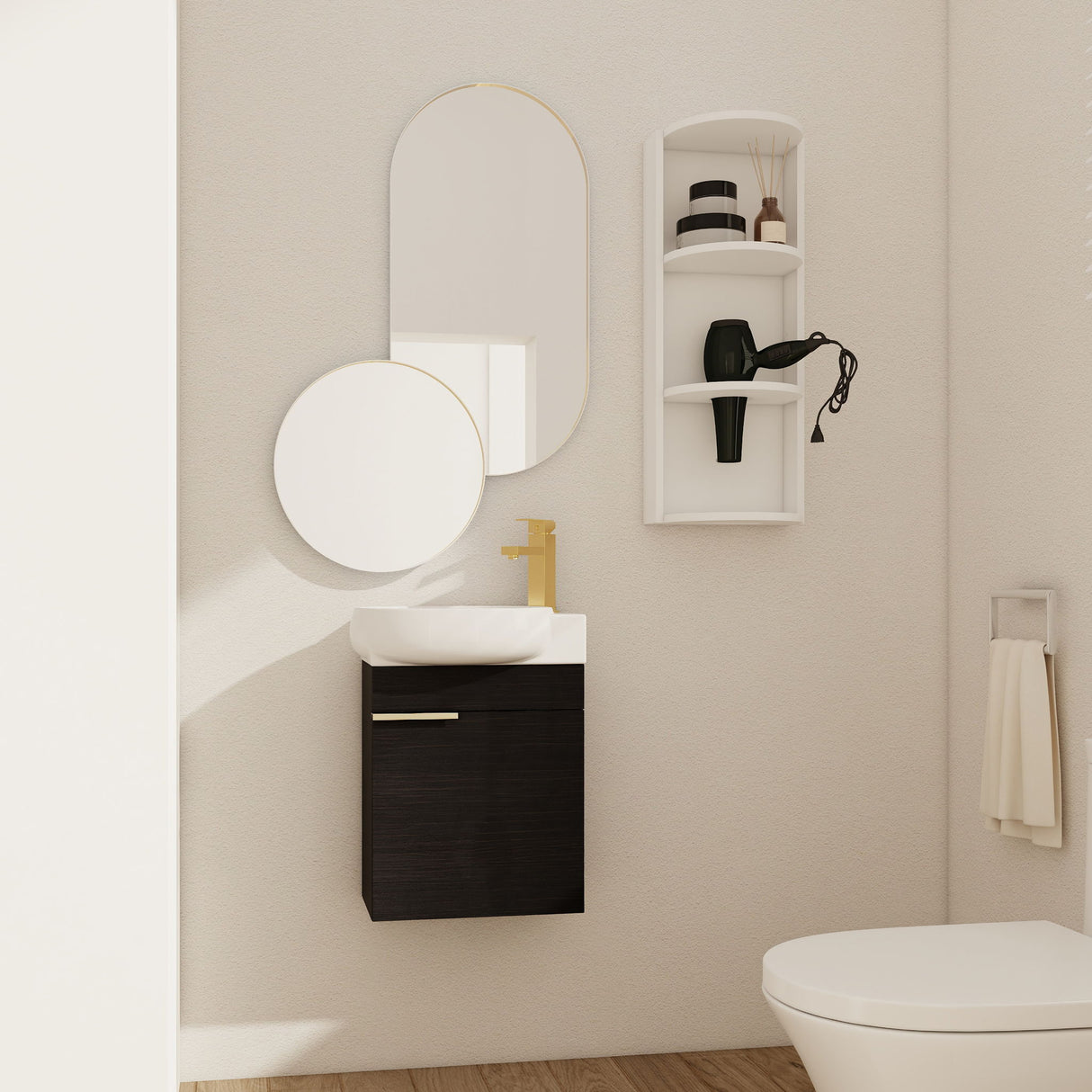 Wall Mounted Bathroom Vanity With Sink And Storage Rack, Soft Close Doors