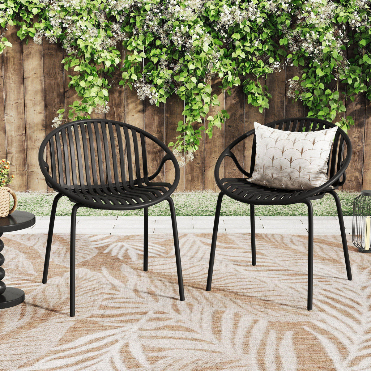 Stackable Outdoor Chairs With Breathable Plastic Backrest (Set of 2)