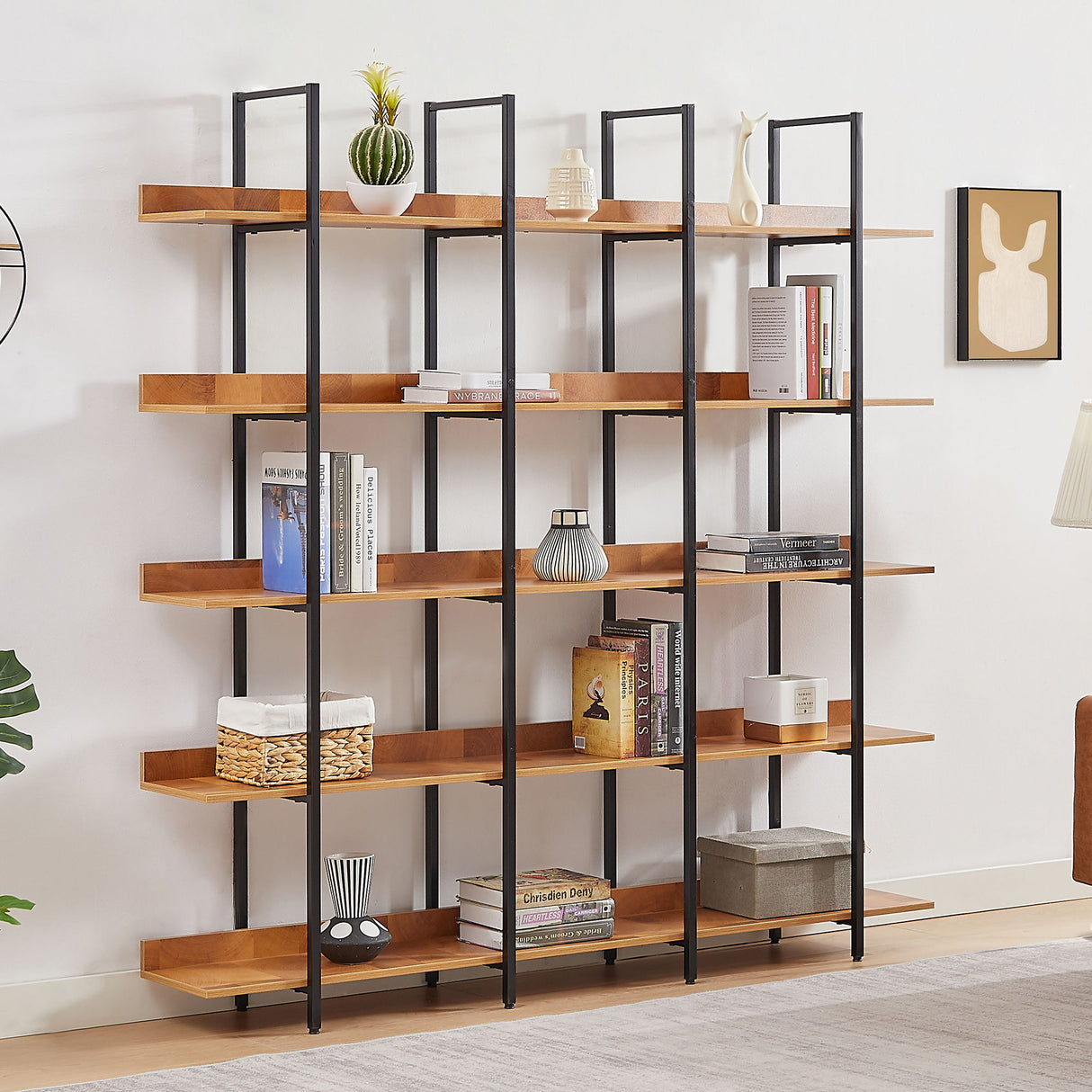 5 Tier Open Bookcase - Black / Brown