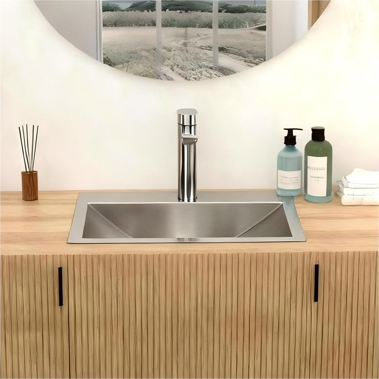 21 X 17" Drop In Bathroom Sink With Pop Up Drain, Stainless Steel Su304, Durable & Rust Resistant, Easy Installation - Brushed Nickel