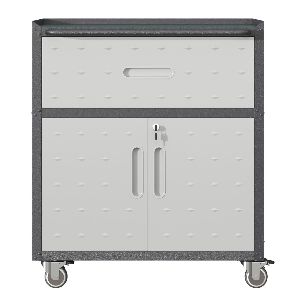 Sturdy And Durable Metal Tool Cabinet For Garage With Wheels Mobile Heavy Duty Storage Cabinet With 1 Drawer And 2 Locking Doors