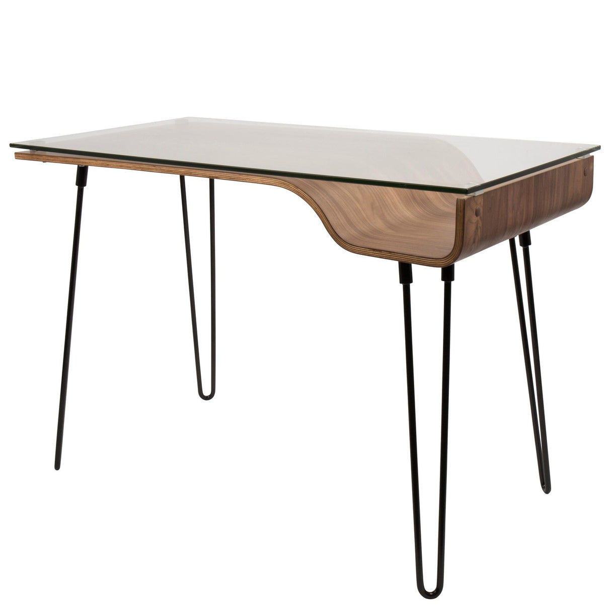 Avery - Desk - Walnut Wood, Clear Glass, And Black Metal