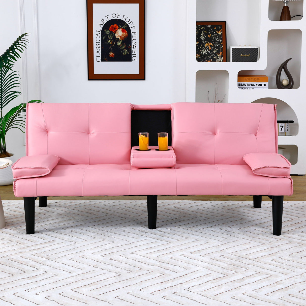 Sofa Bed With Foldable Design And Cup Holder