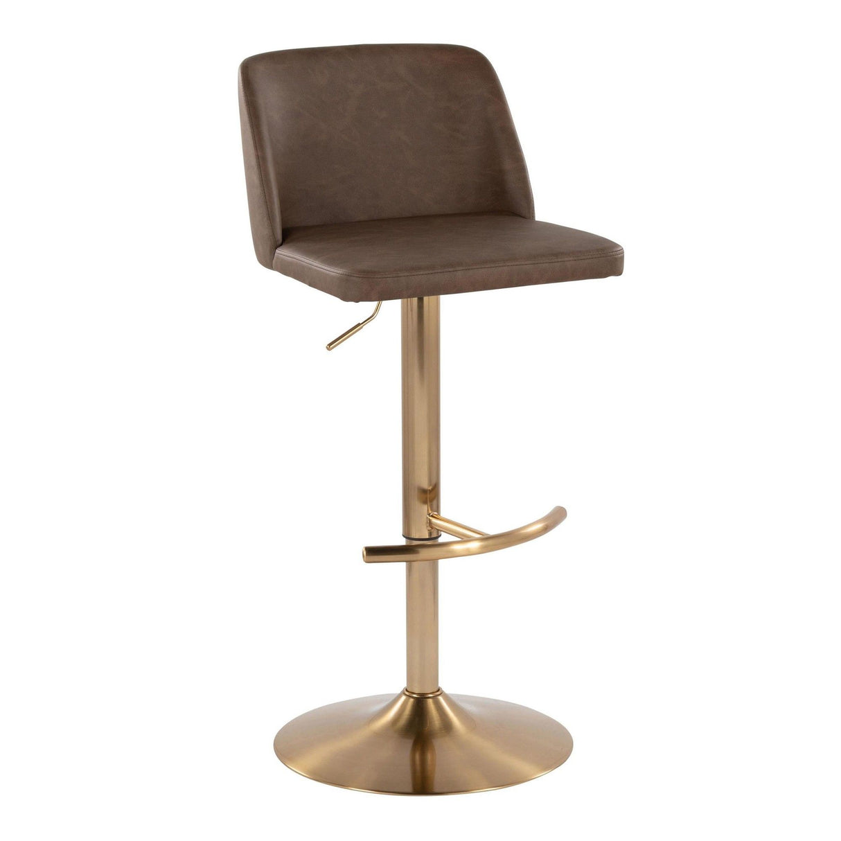 Tintori - Adjustable Barstool With Swivel And Rounded T Footrest (Set of 2) - Gold Metal And Espresso Faux Leather