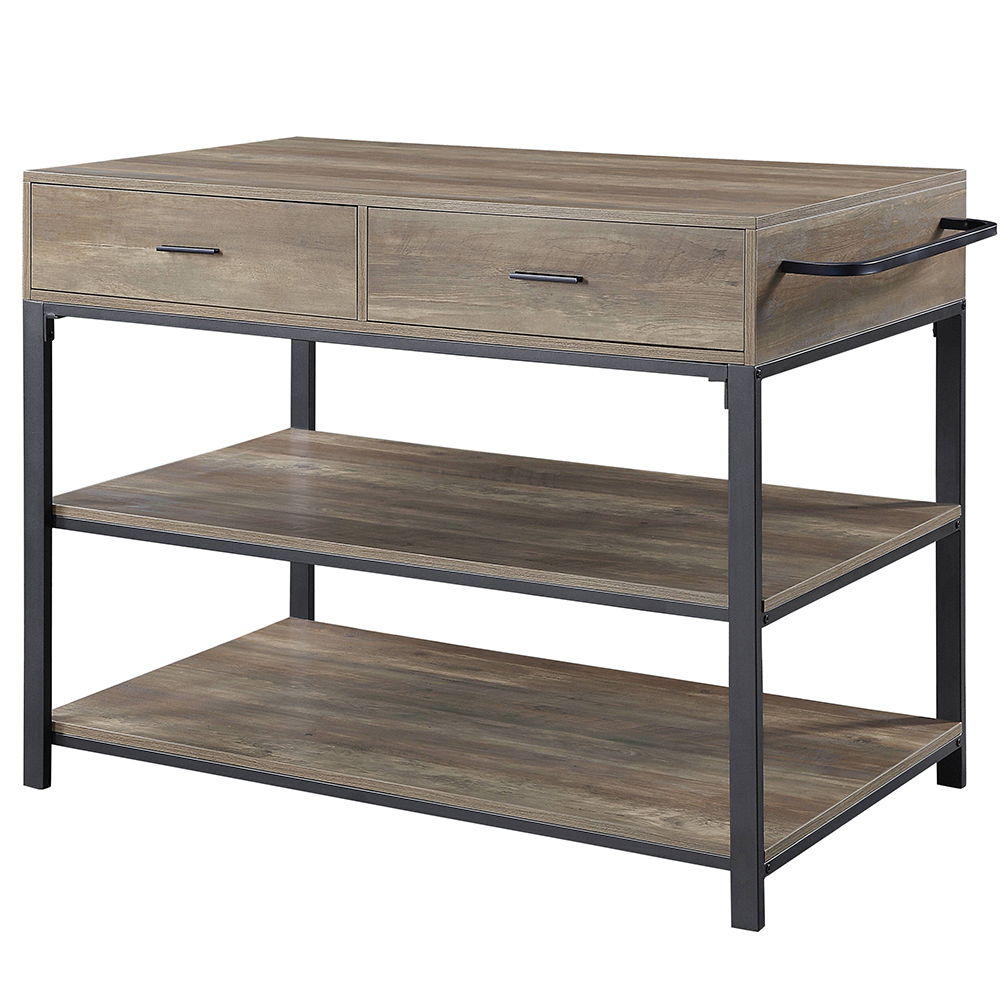 Macaria - 36" Kitchen Island - Rustic Oak & Black