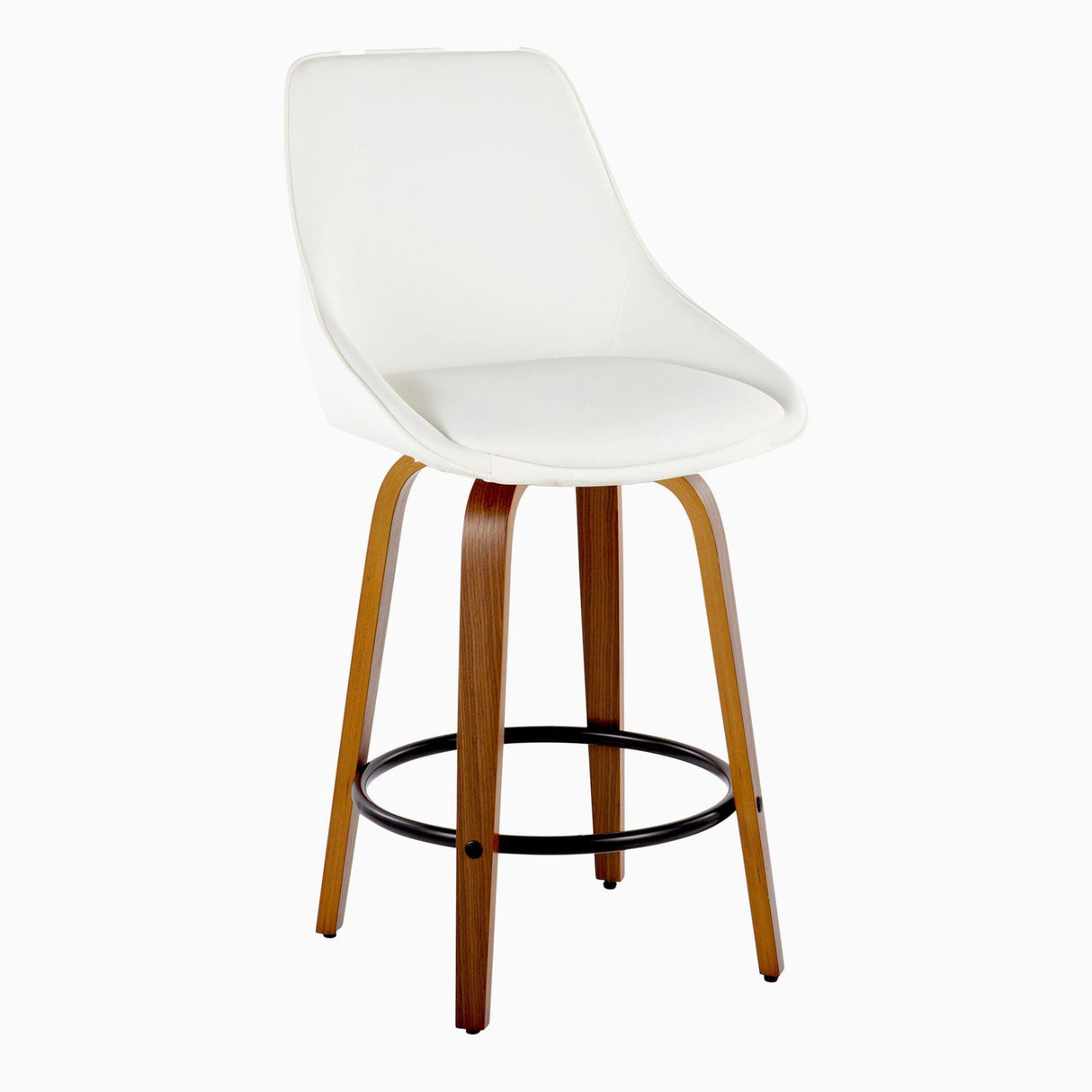 Diana - 26" Fixed-Height Counter Stool With Swivel And Round Black Metal Footrest (Set of 2) - Walnut Wood