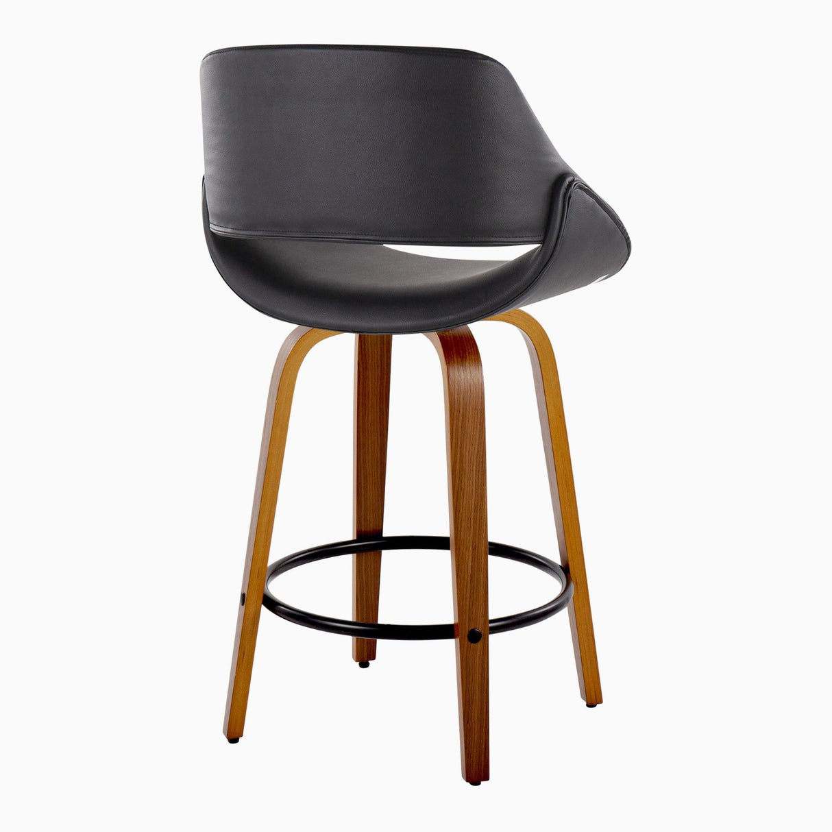 Fabrico - Fixed-Height Counter Stool (Set of 2) - Walnut Wood, Round Black Footrest