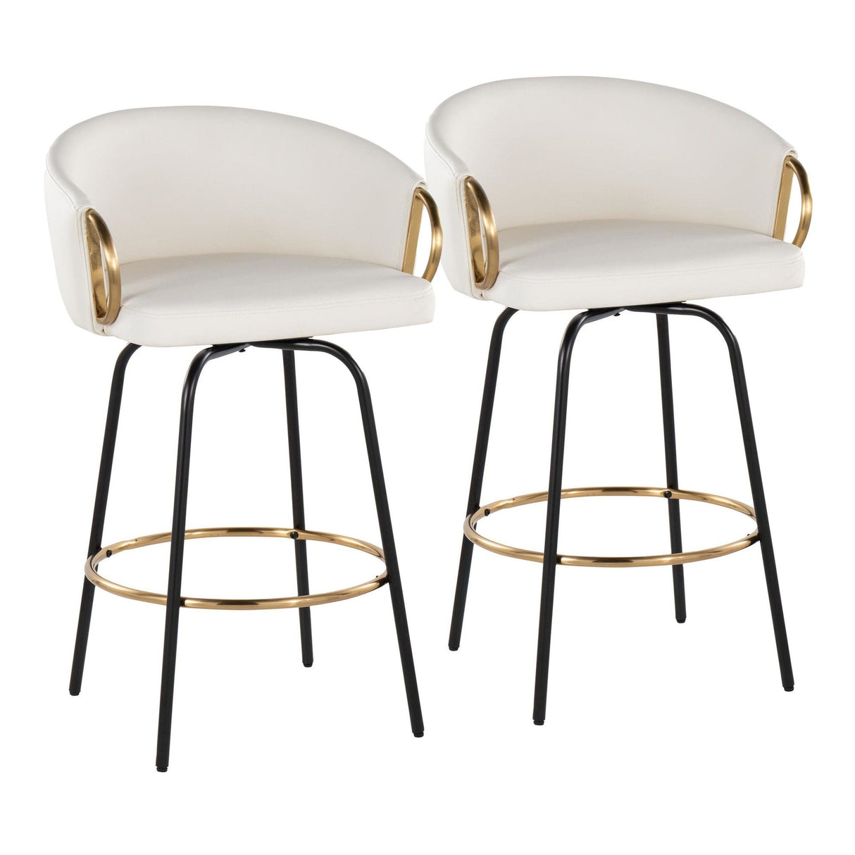 Claire - 26" Fixed-Height Counter Stool With Swivel And Round Gold Metal Footrest (Set of 2) - Black Metal