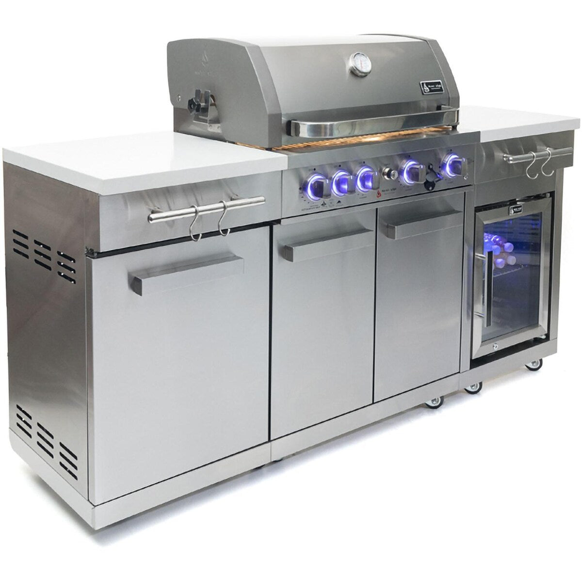 Mont Alpi Compact Series 6 Ft Natural Gas Outdoor Kitchen Island w/ Fridge in Stainless Steel - MA-957FCRS