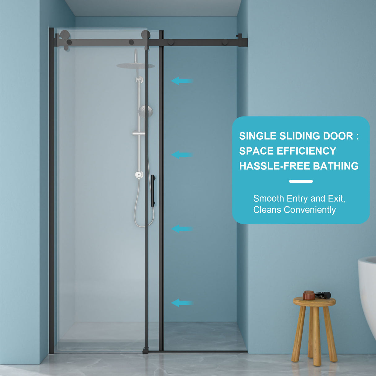 Modern Single Slide Shower Door, Tempered Glass, Stainless Steel Frame