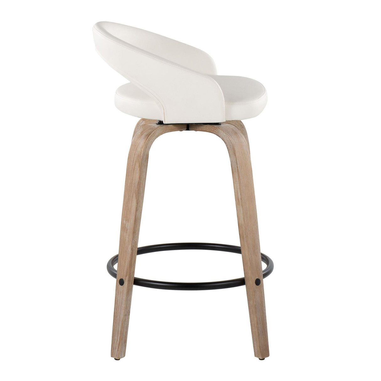 Grotto - Upholstered Fixed-Height Counter Stool (Set of 2) - Whitewashed Wood, Black Metal