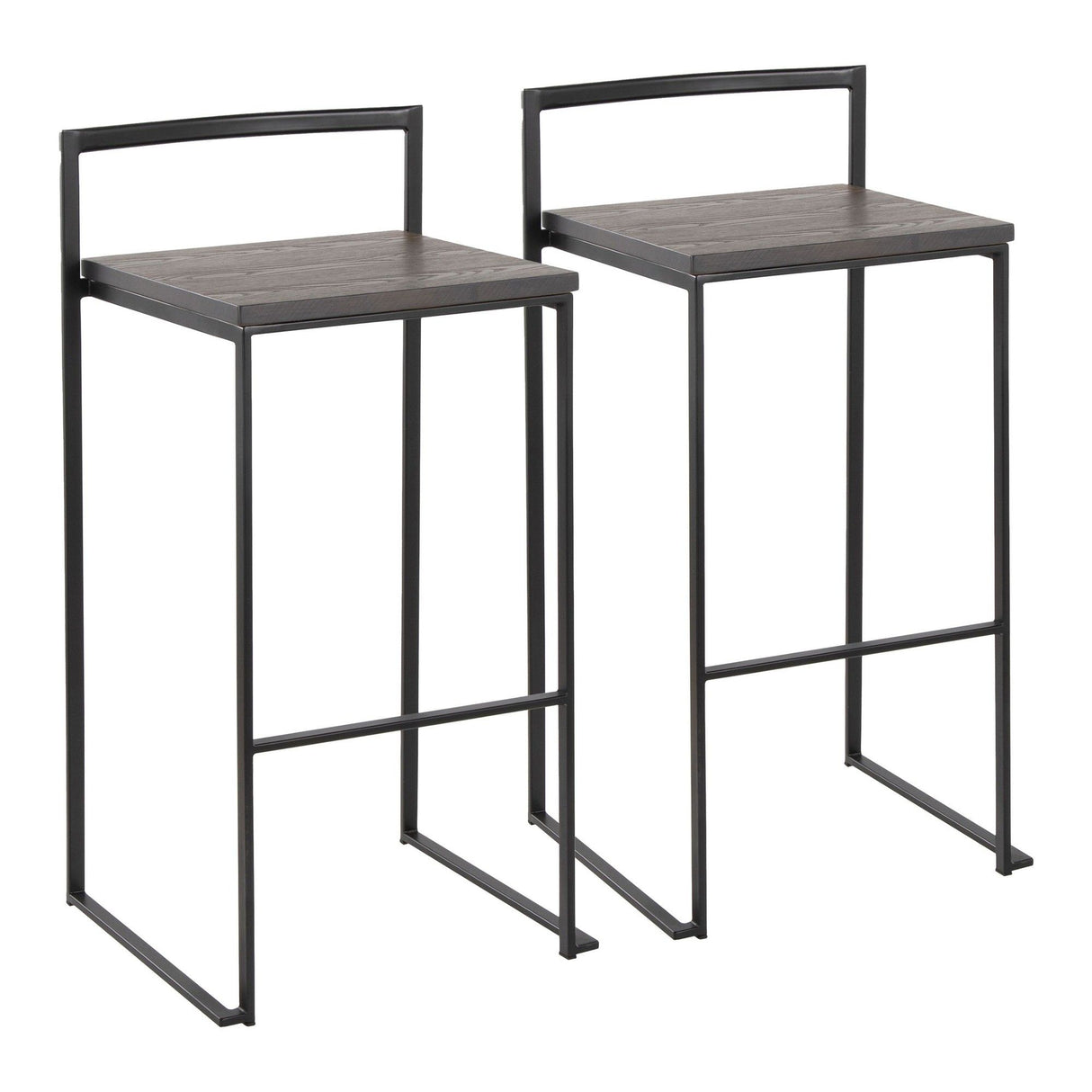 Fuji - 30" Stackable Barstool With Espresso Wood-Pressed Grain Bamboo Seat (Set of 2) - Black Metal