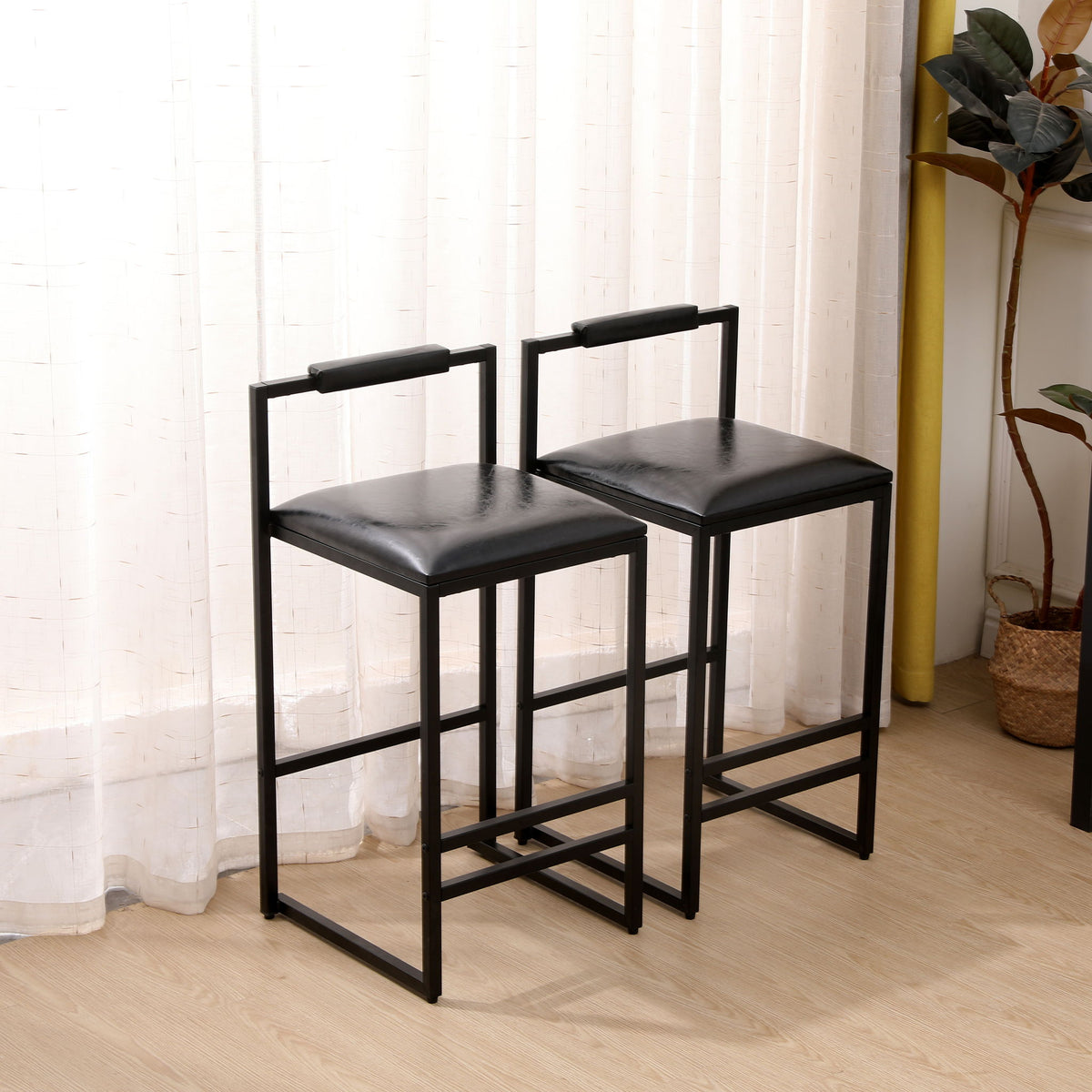 Elegant Bar Stool Set With Backrest And Footrest, Counter Height (Set of 2)