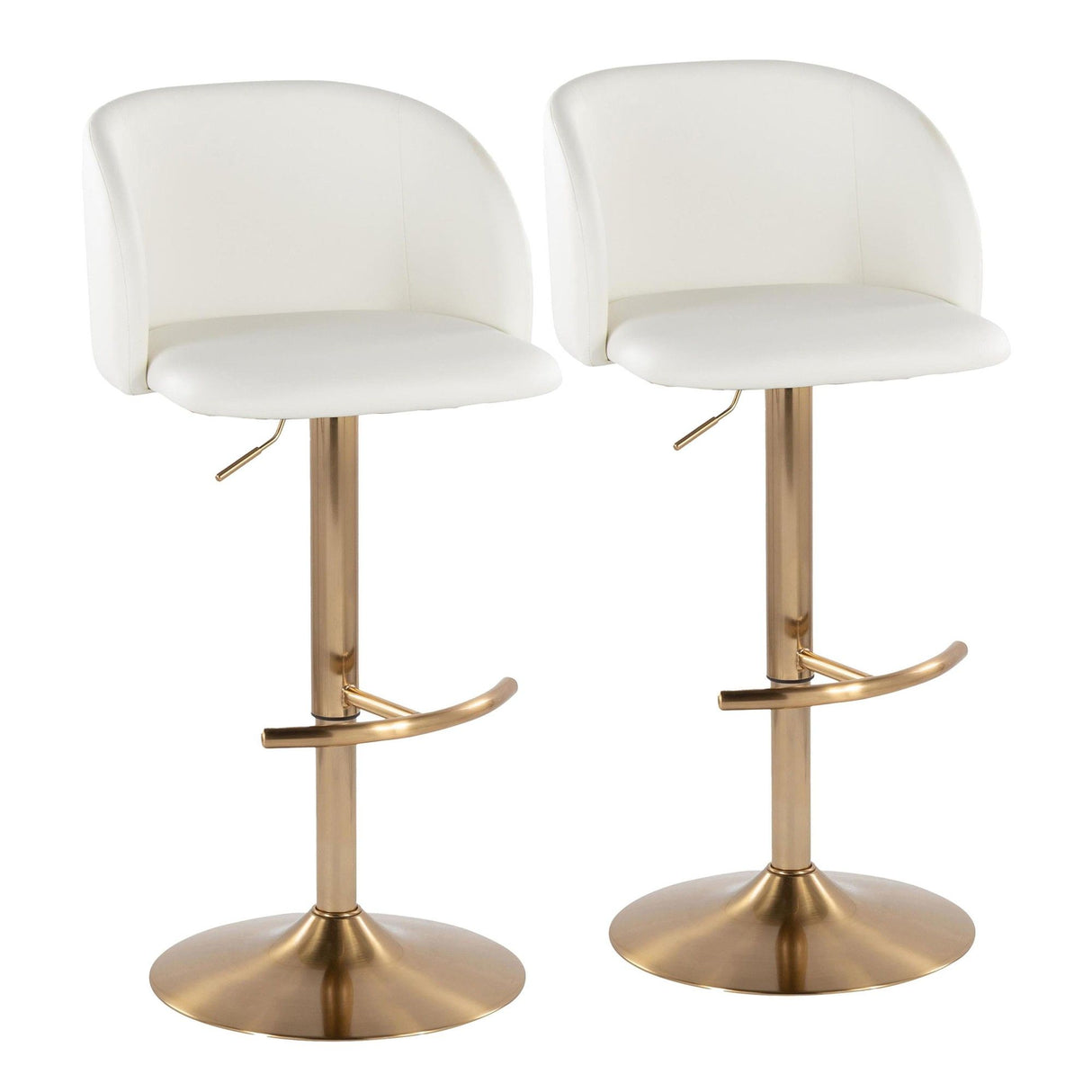 Fran - Adjustable Barstool (Set of 2) - Gold Metal, White Faux Leather