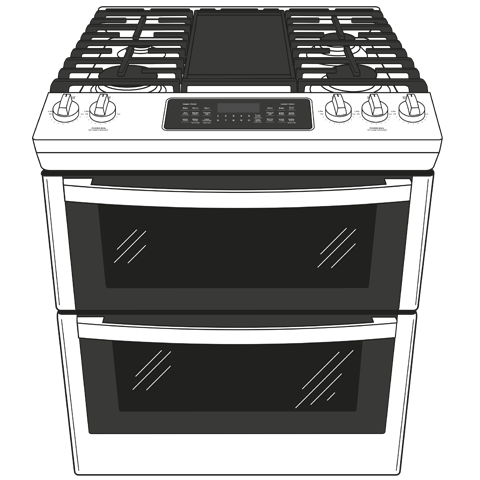 GE JGSS86SPSS - 30 in. 6.7 cu. ft. Air Fry True European Convection Double Oven Slide-In Gas Range with 5 Sealed Burners & Griddle - Stainless Steel