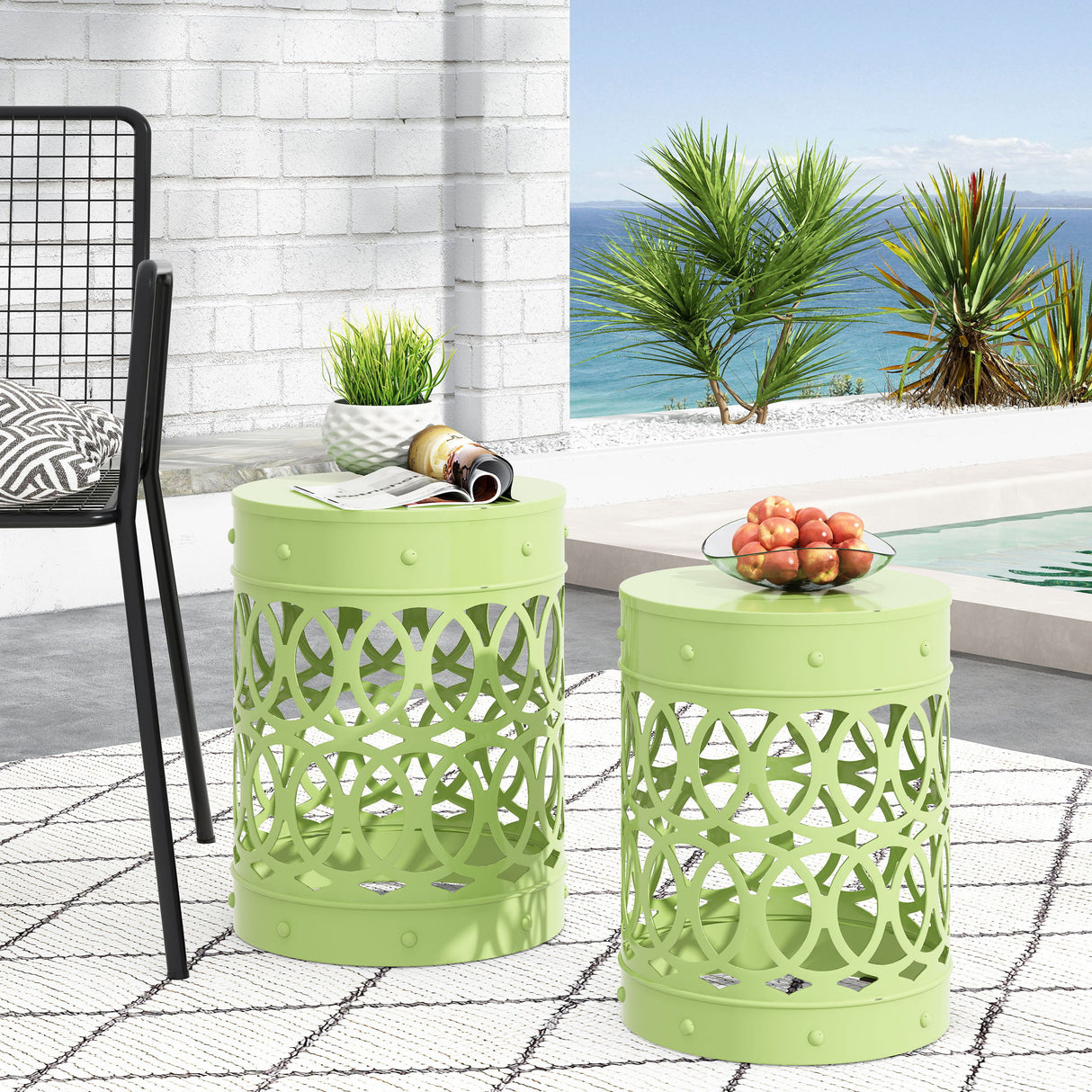 Outdoor Metal S/2 End Table