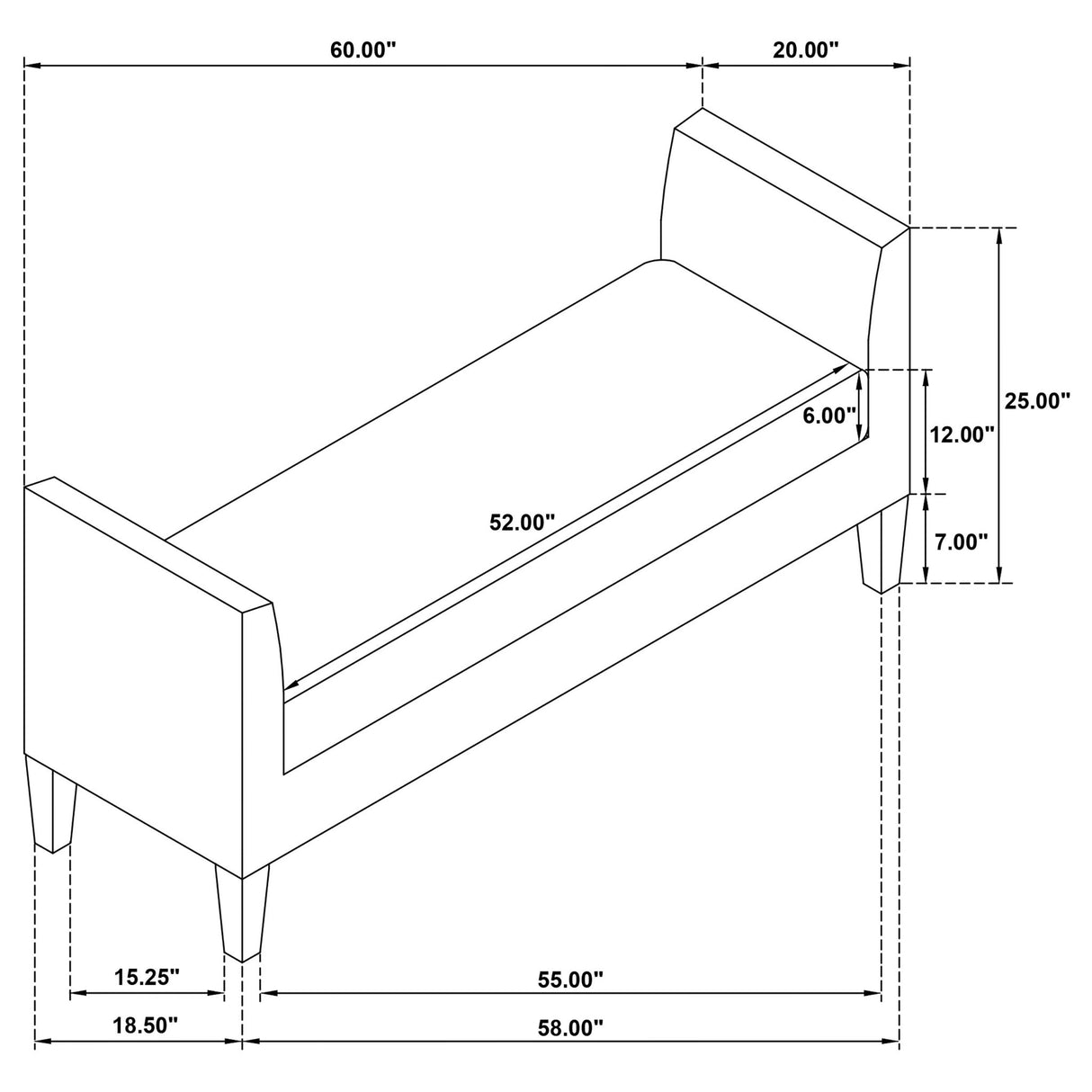 Hollis - Upholstered Accent Bench With Armrests Seating - Vanilla White
