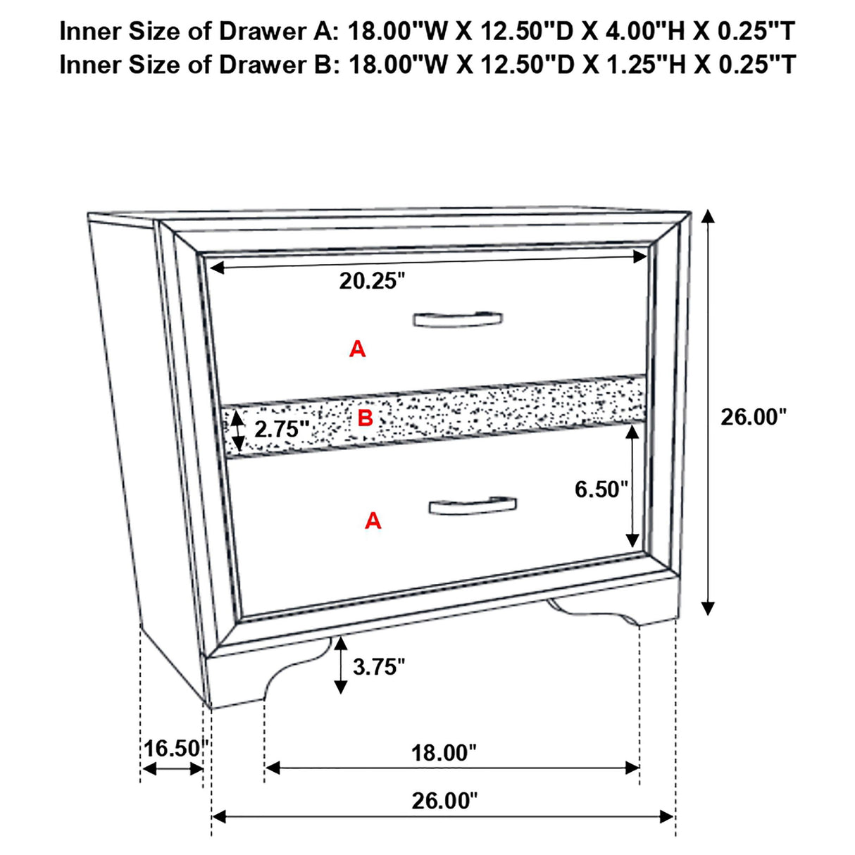 Transitional 2 Drawer Nightstand With Hidden Jewelry Tray