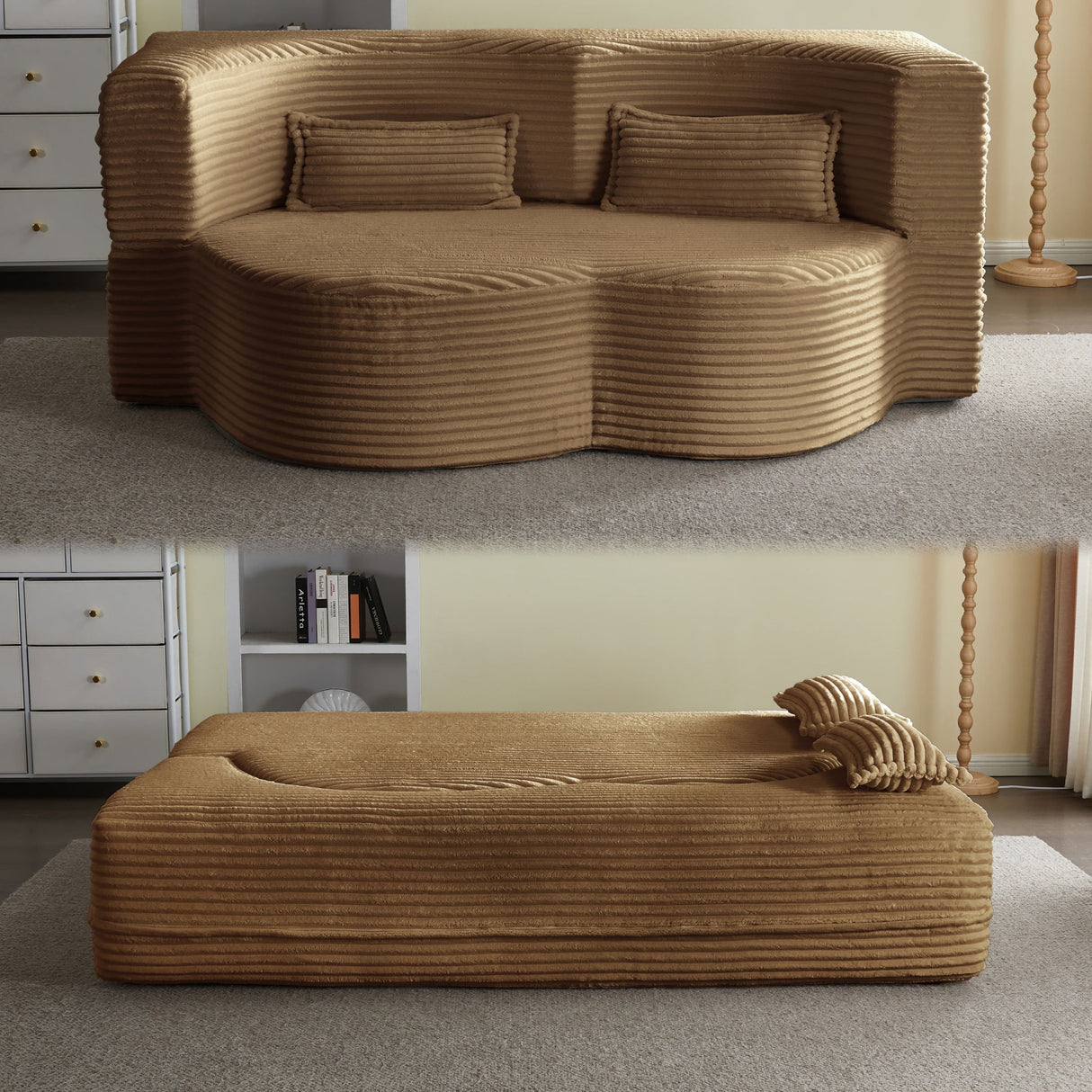 Floor Convertible Sleeper Sofa Bed With 2 Pillows