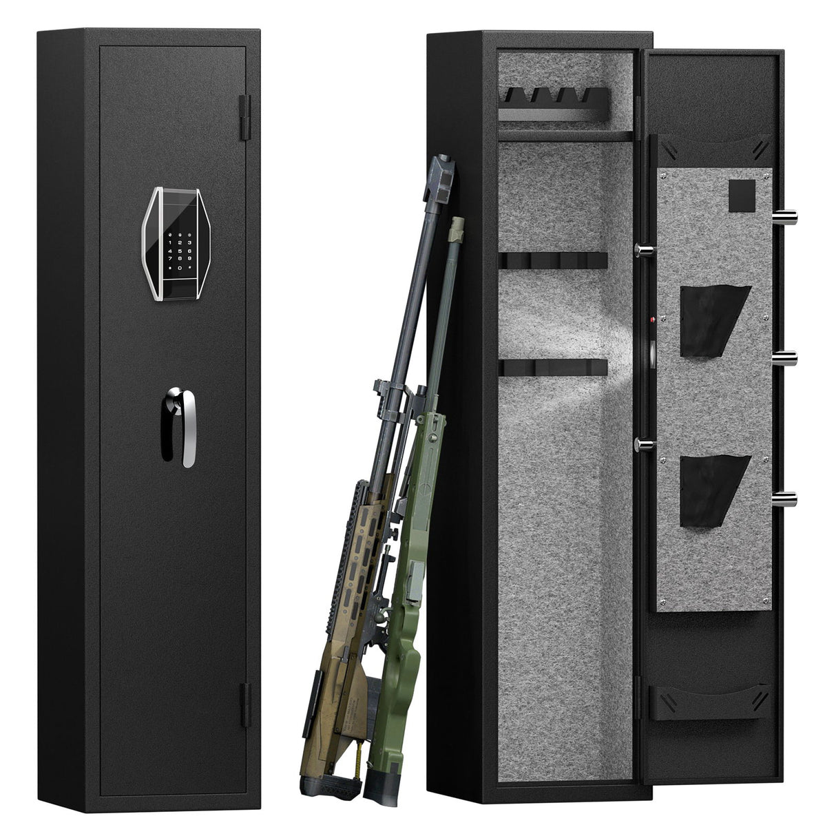 3 - 4 Gun Safe For Rifles And Pistols, Quick Access Password Gun Safe, High Security Metal Rifle Safe Locker With Removable Shelf And 2 Adjustable Gun Slots - Black