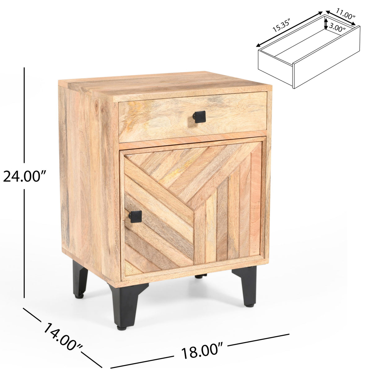 Solid Wood Vintage Nightstand With Handcrafted Detailing - Natural