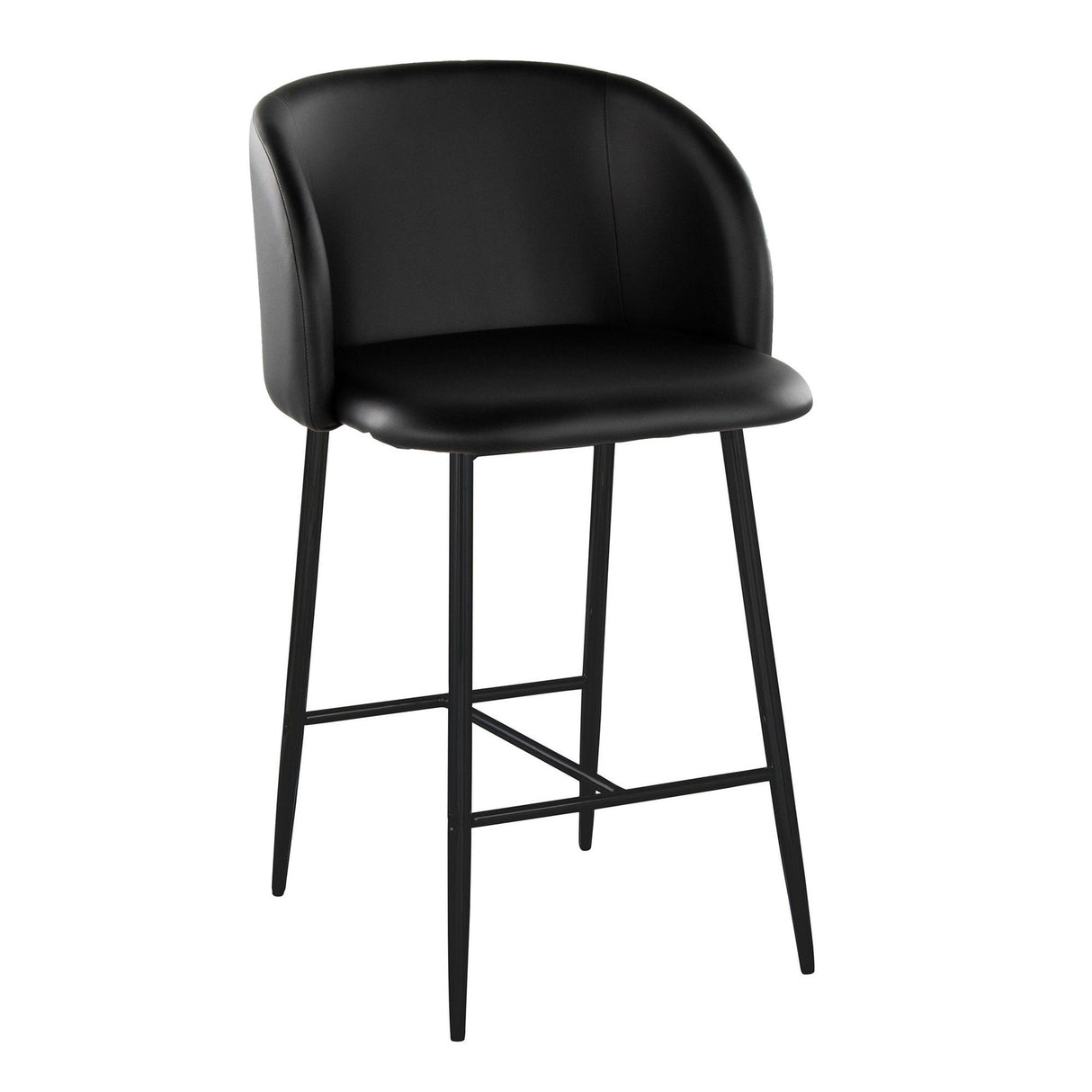 Fran - Fixed-Height Counter Stool (Set of 2) - Black Metal, Black Faux Leather