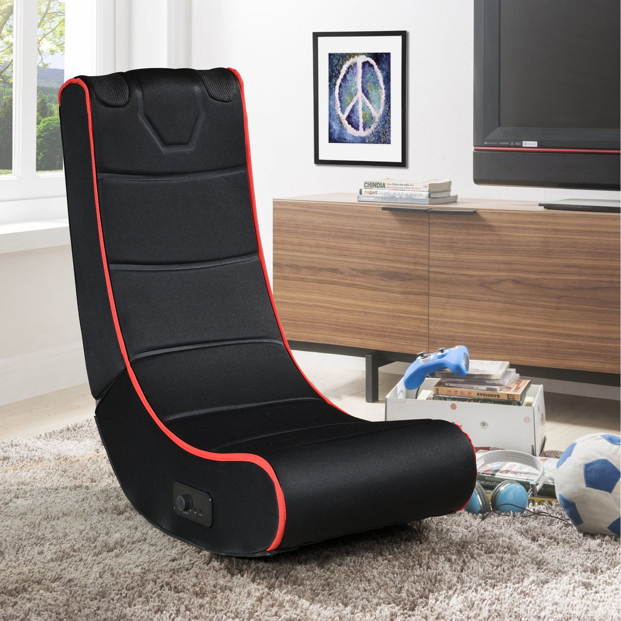 Foldable Gaming Chair With Onboard Speakers, Bluetooth Connection - Black / Red