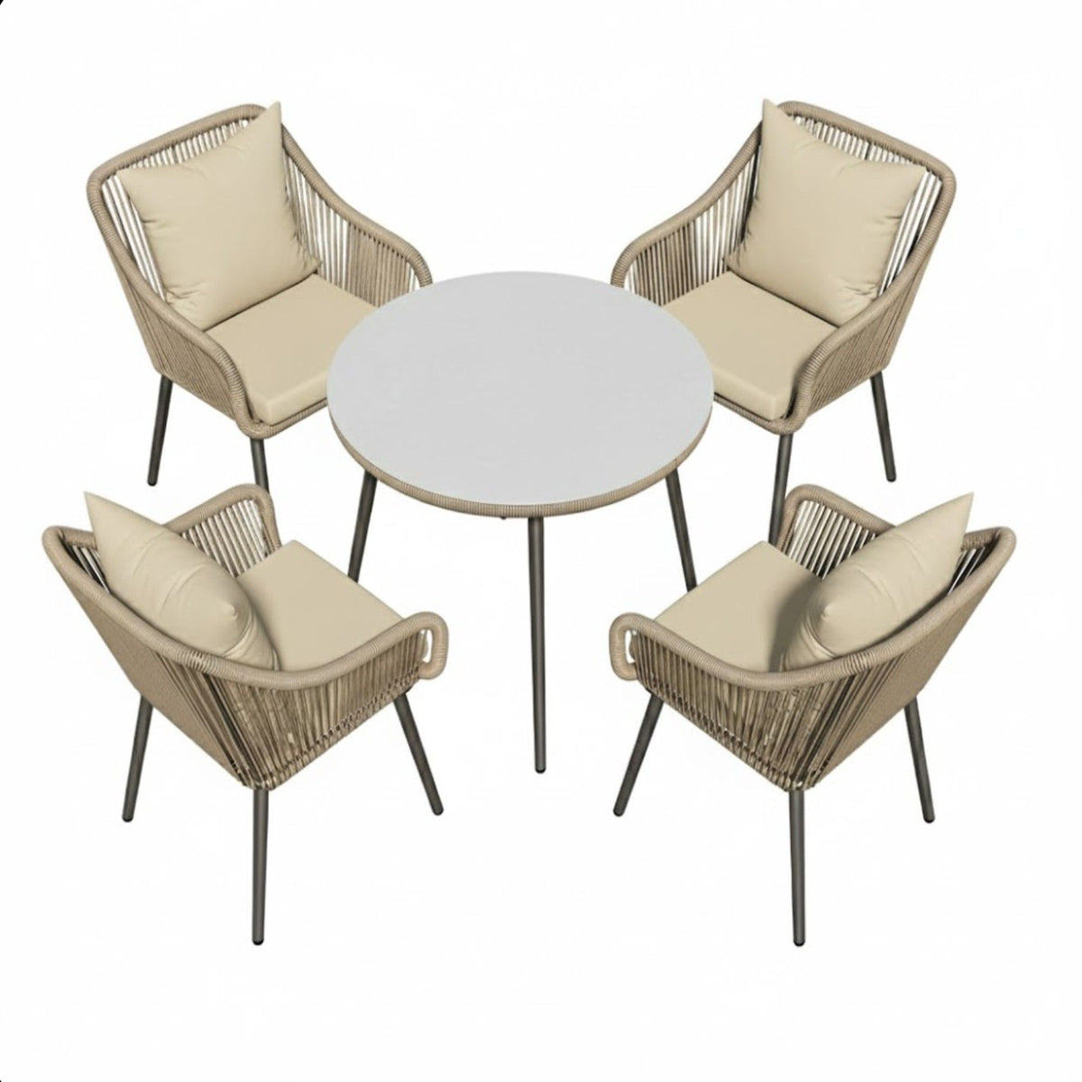 All Weather Twisted Rattan Patio Dining Set With Table And Cushions - Beige / Brown