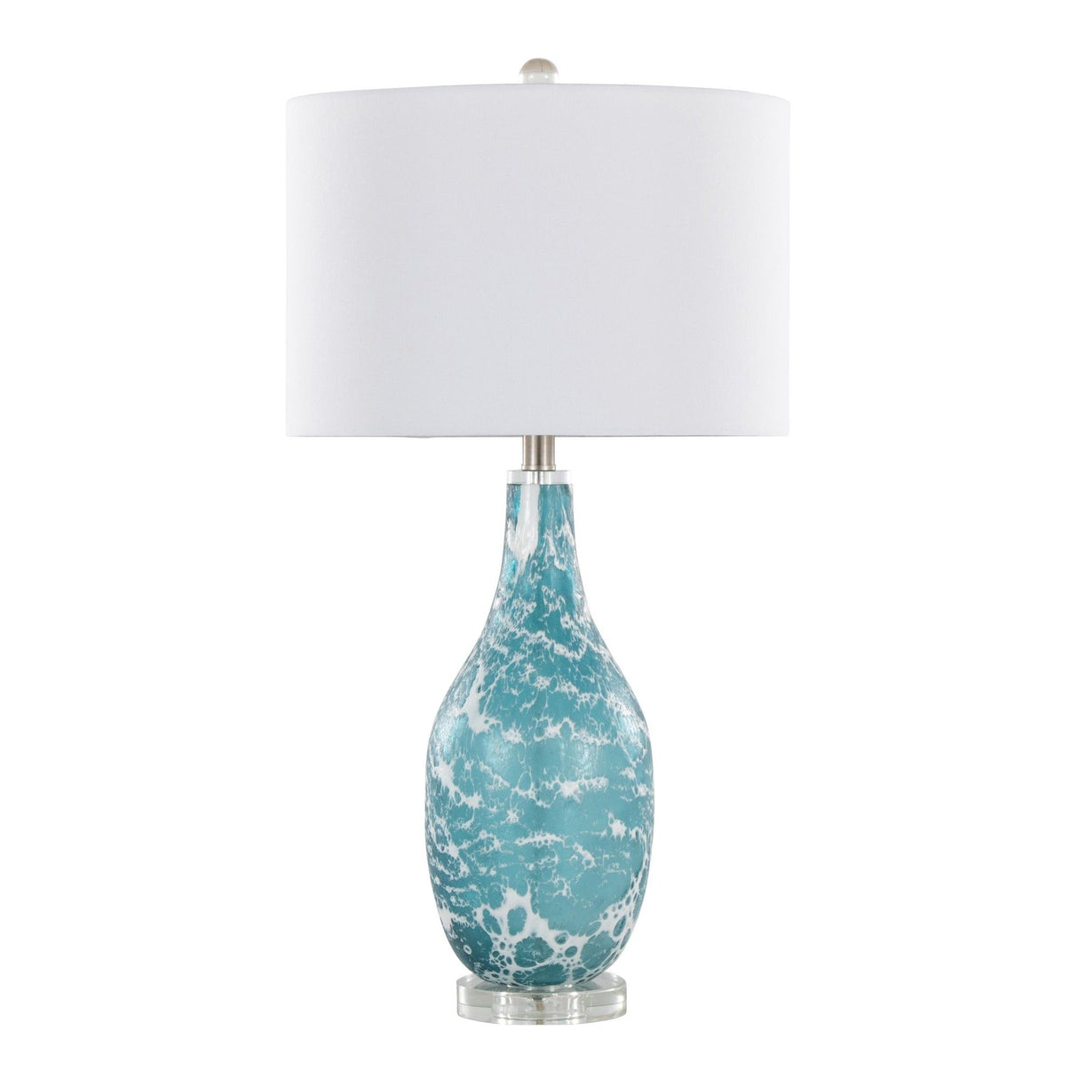 Rocca - 29" Table Lamp (Set of 2) - Sapphire Blue And White Glass, Brushed Nickel, Clear Crystal, And White Linen Shade