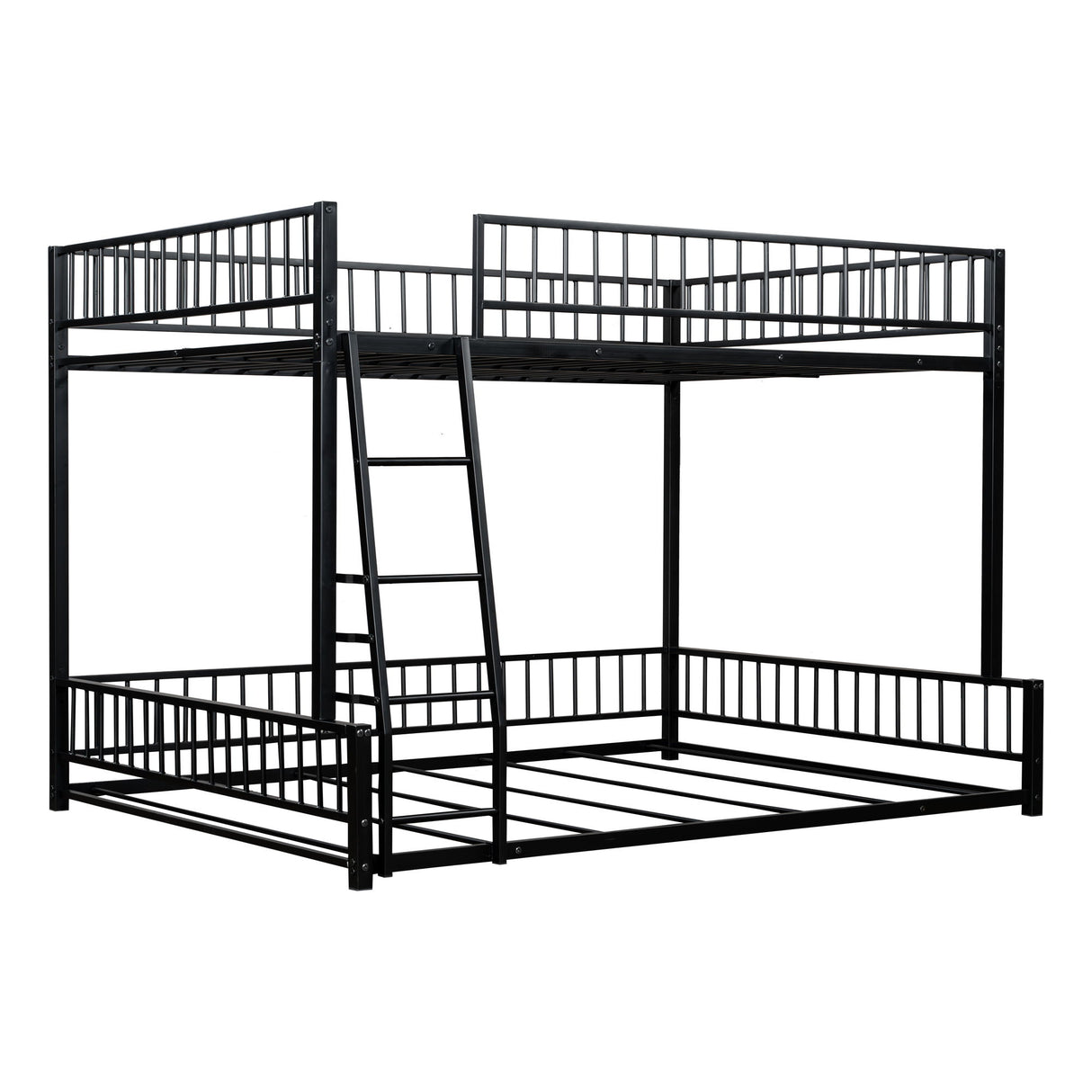 Bunk Bed Frame With Ladder And Safety Guardrails