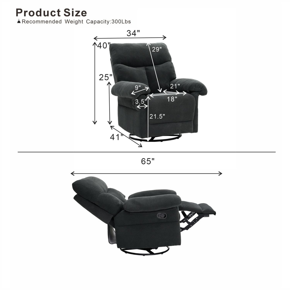 Swivel Rocker Recliner Chair With Manual Recline For Living Room