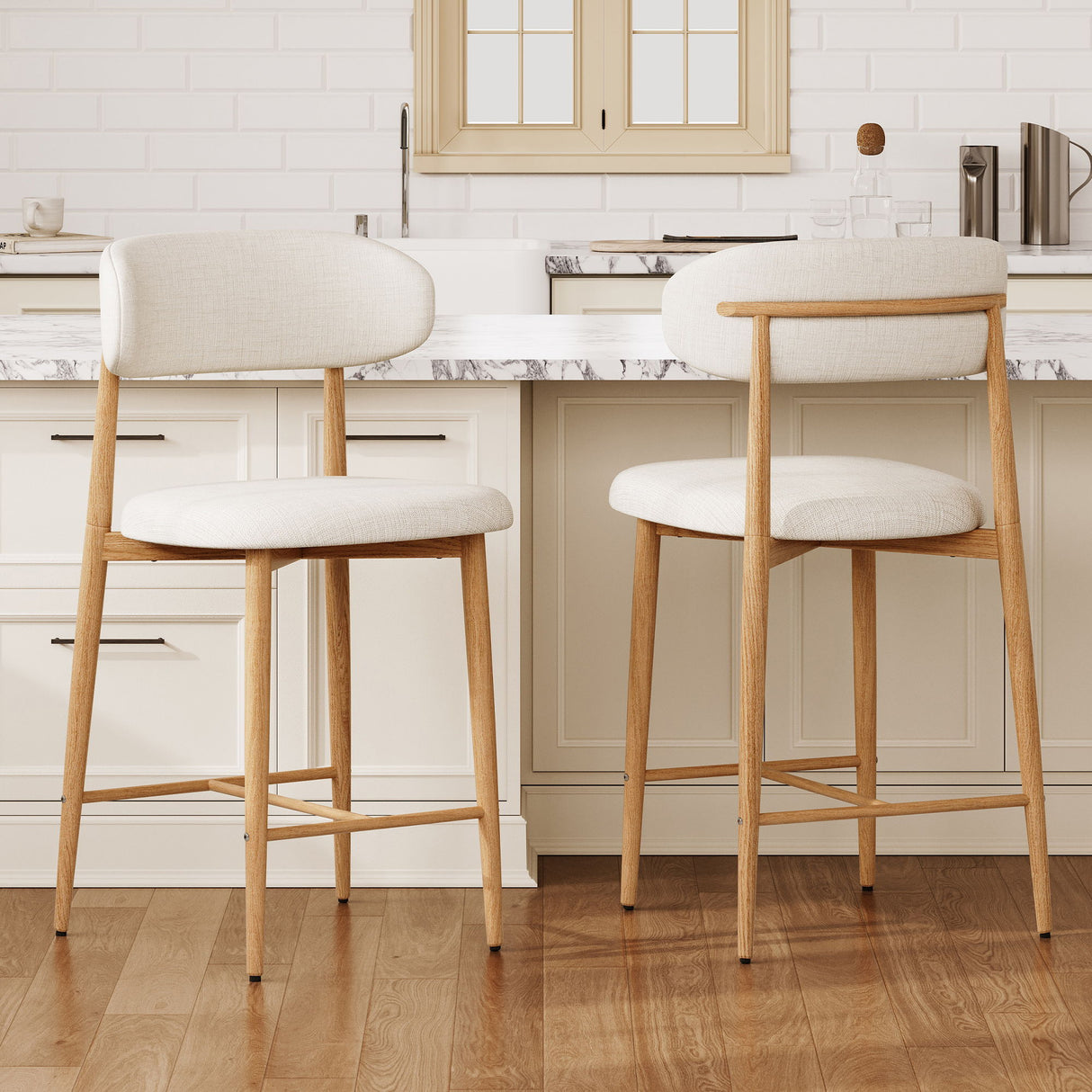 Upholstered Counter Height Bar Stools For Kitchen Island (Set of 2) - Beige