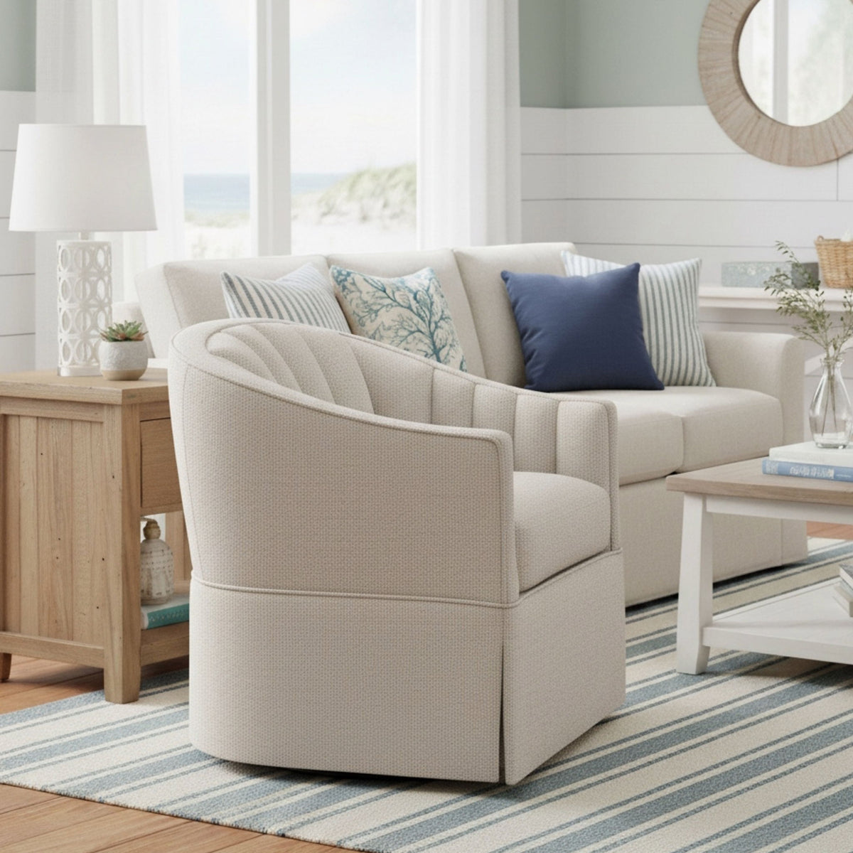 Solitude - Skirted Swivel Accent Chair With Hemp Like