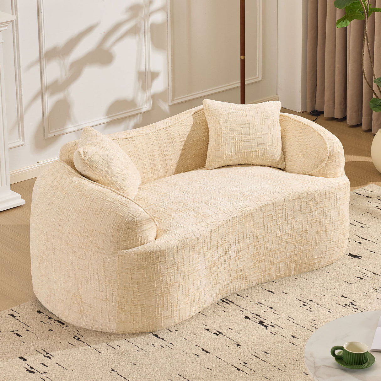 Curved 2 Person Compress Sofa With Armrests, Includes Pillows