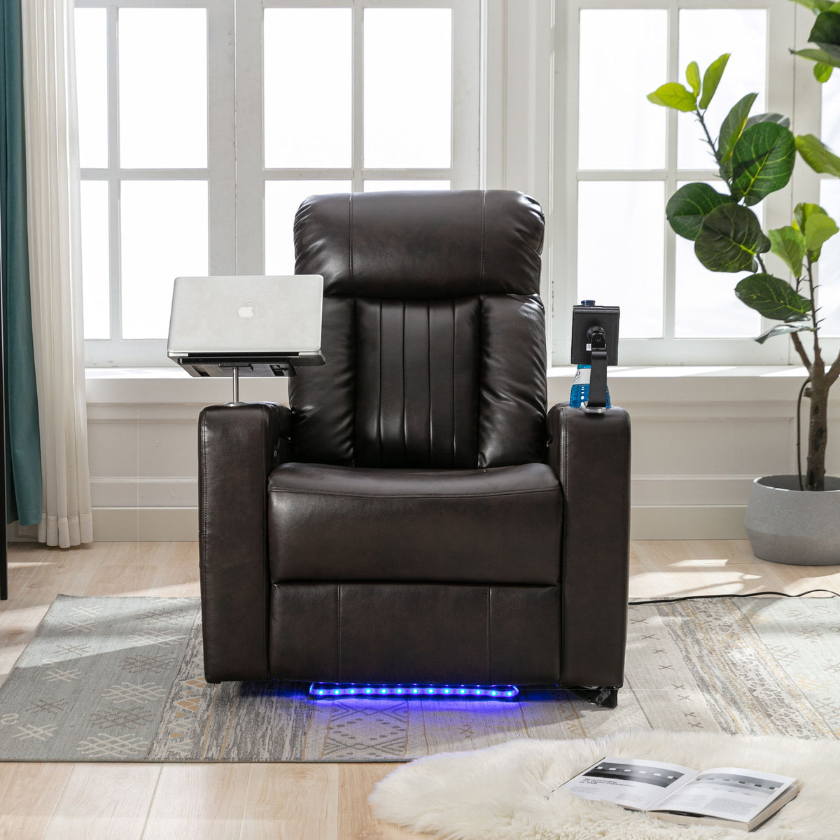 Power Recliner & Storage Arms, Cupholders, Swivel Tray Table And Cell Phone Stand