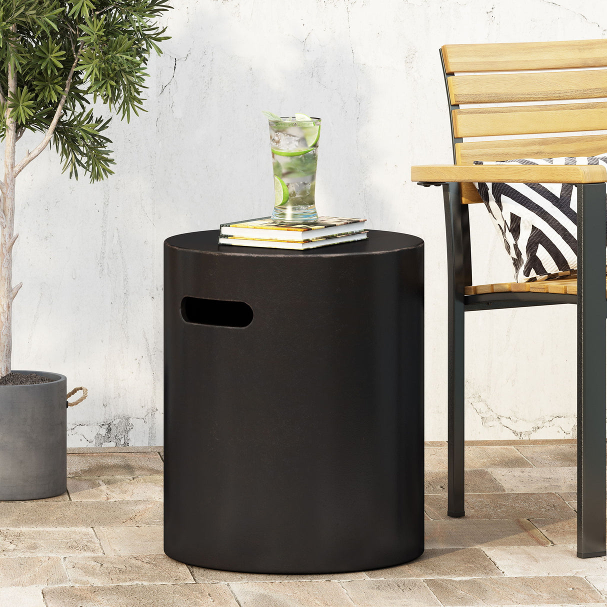 Outdoor End Table With Cutout Handle - Copper