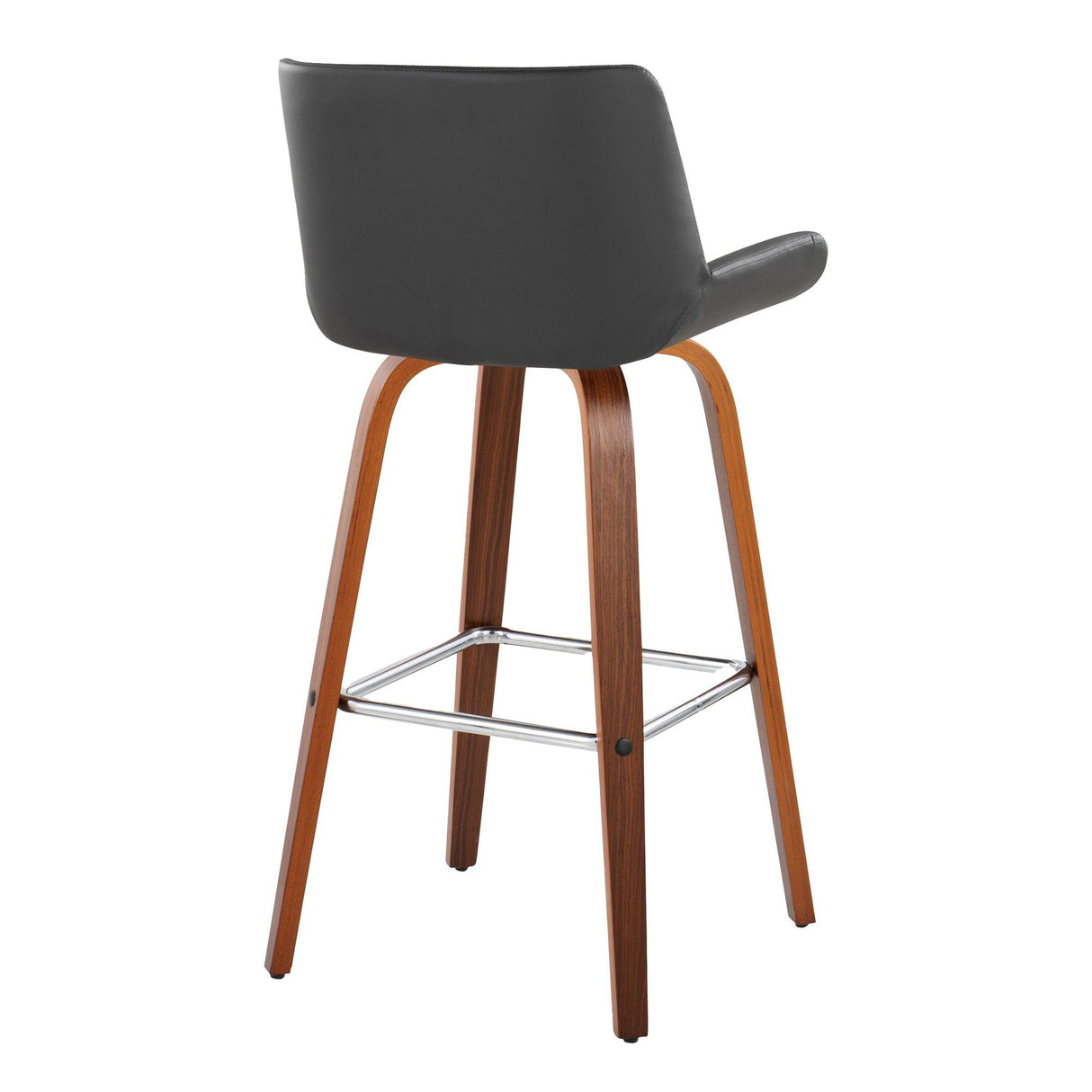 Santi - 30" Fixed-Height Barstool With Swivel And Square Chrome Metal Footrest (Set of 2) - Walnut Wood