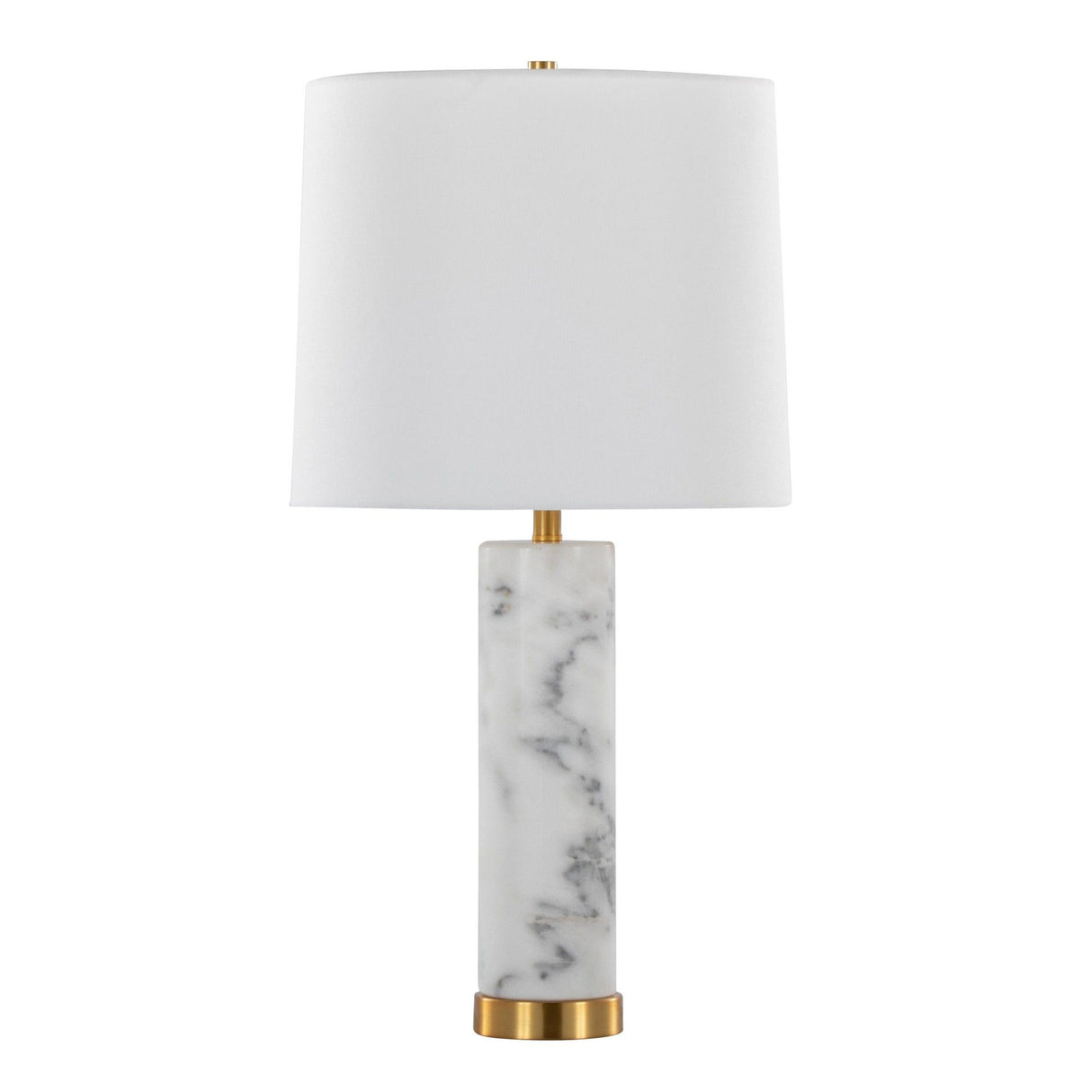 Marabella - 26" Marble Table Lamp (Set of 2) - White Marble And Brass Metal With White Linen Shade