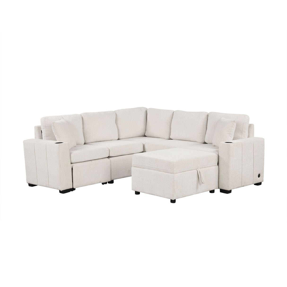 Sectional Sofa Convertible Pull-Out Sofa Bed With A Movable Storage Ottoman For Living Room