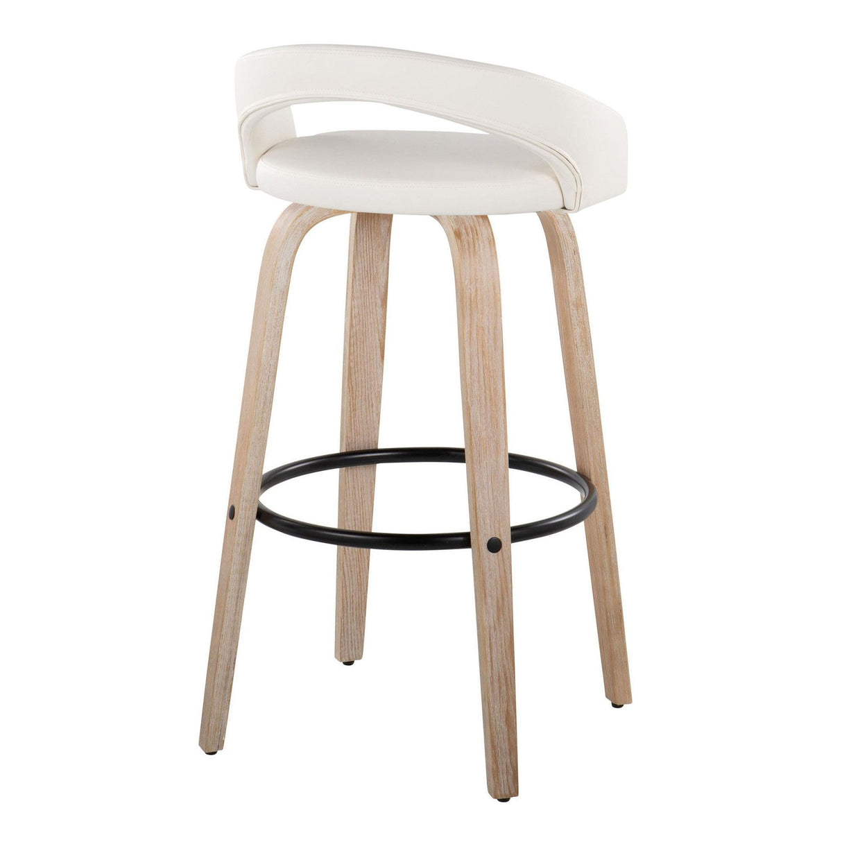 Grotto - Upholstered Fixed-Height Barstool (Set of 2) - Whitewashed Wood, Black Metal