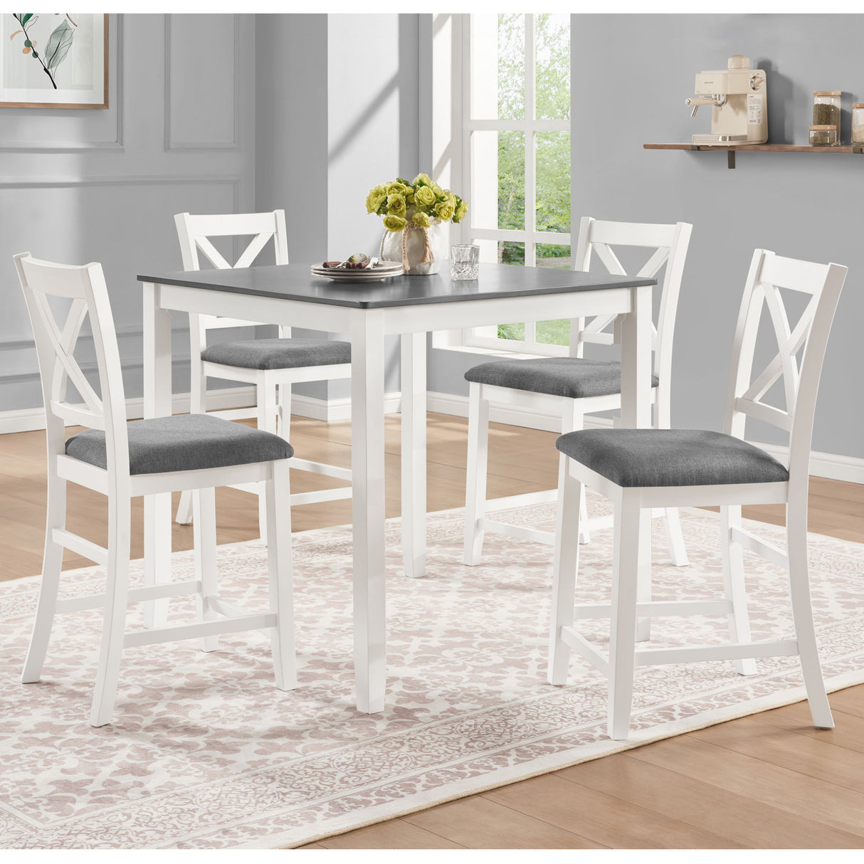 5 Piece Counter Height Dining Table Set With 4 Chairs