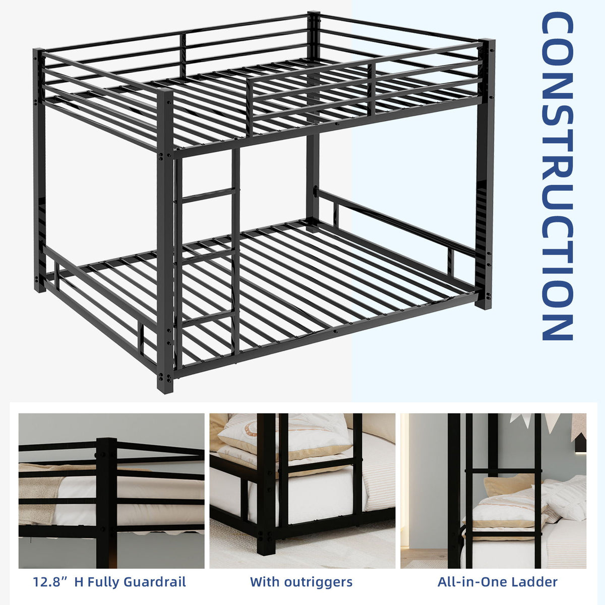 Bunk Bed With Noise Reduction And Safety Guardrail