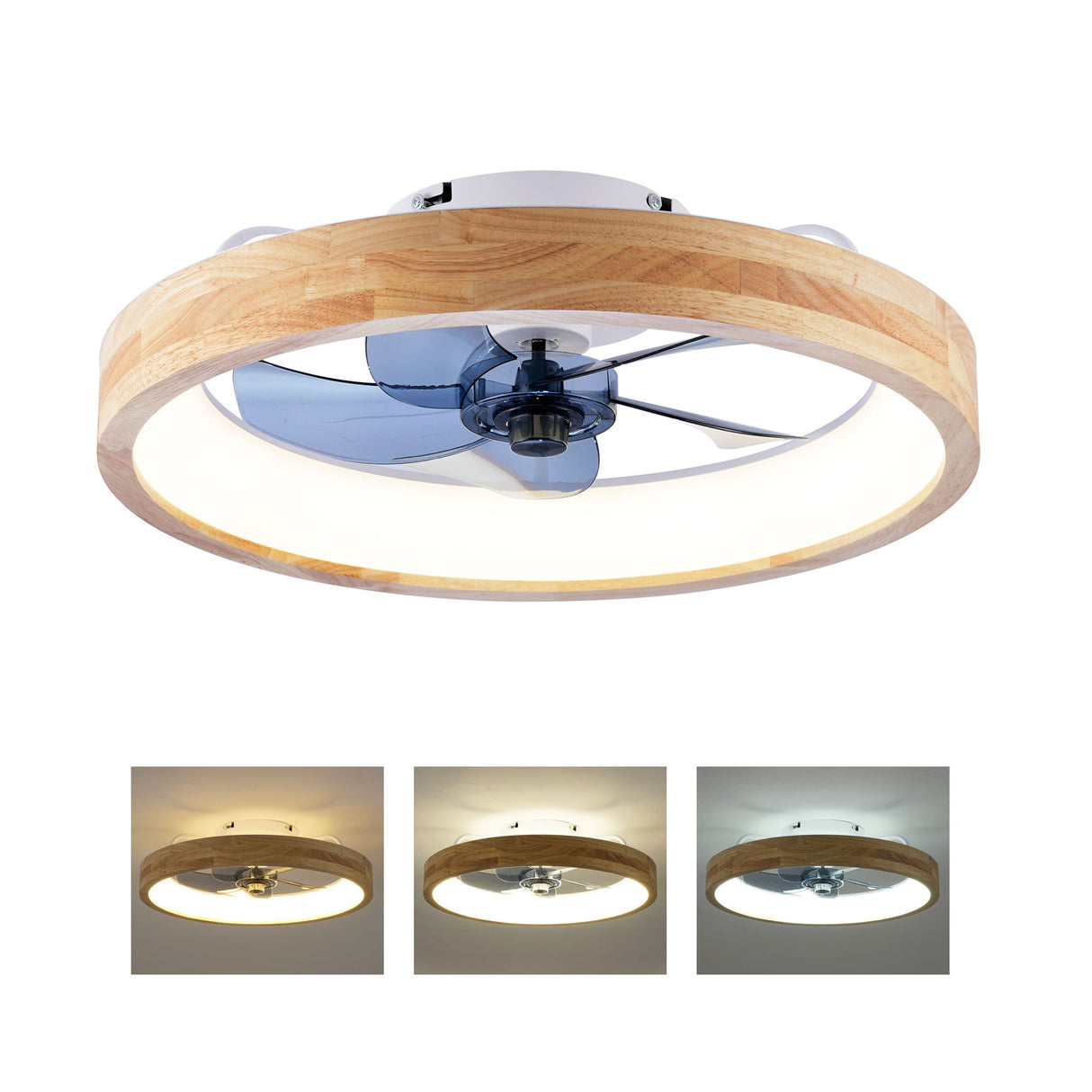 Ceiling Fans With Lights And Remote, 3000 - 6500K Dimmable Flush Mount LED Fan Light, 6 Speeds, Quiet DC Motor For Living Room - Matte White / Natural Wood