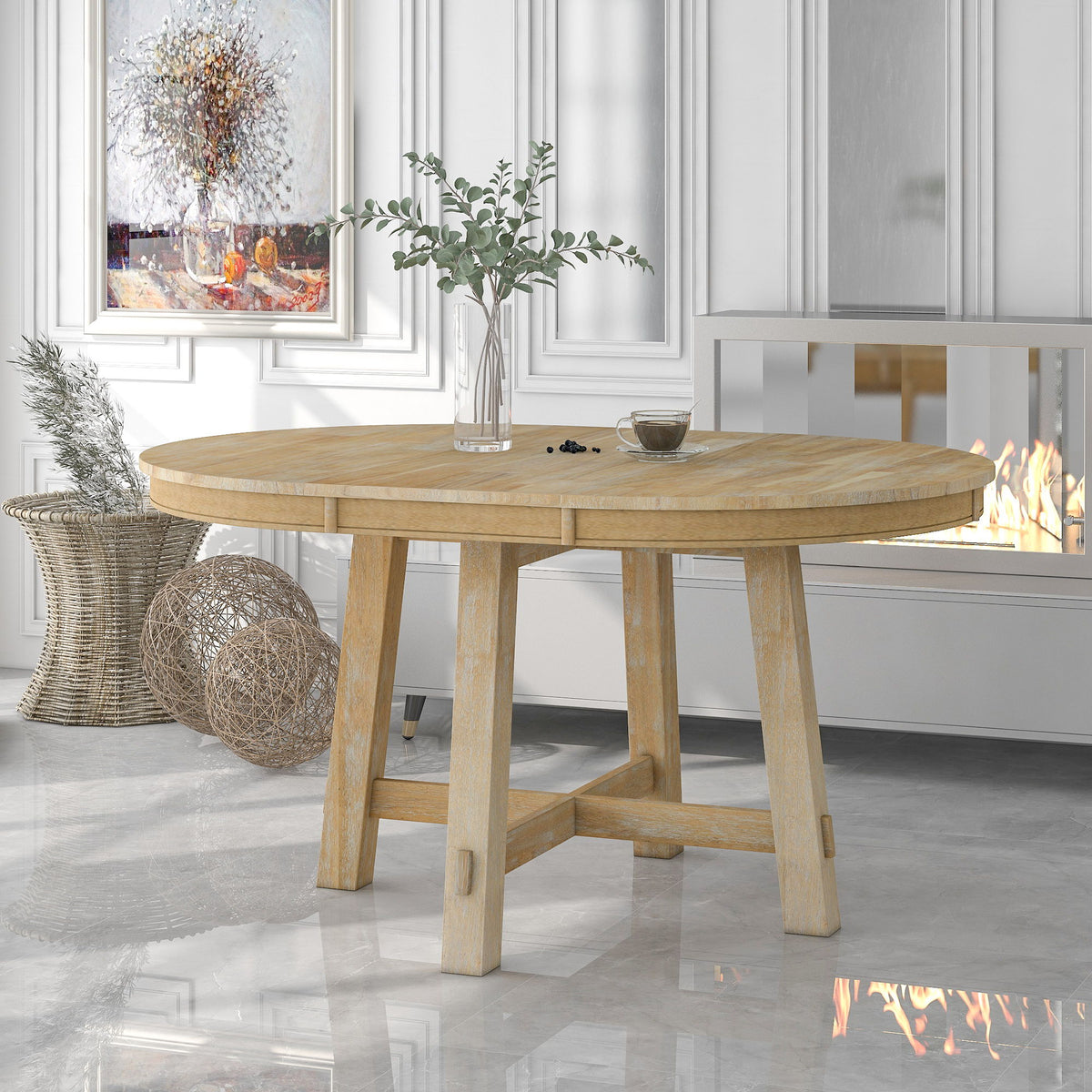 Gia - Round Extendable Dining Table With 16" Leaf Wood
