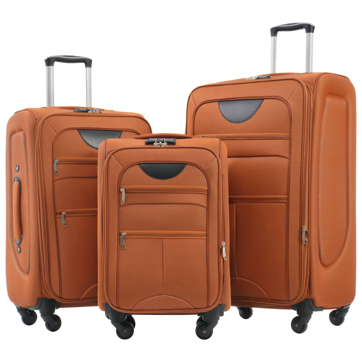 Softside Luggage Expandable 3 Piece Set Upright Spinner Lightweight Travel Suitcase 22" / 26" / 30" - Orange